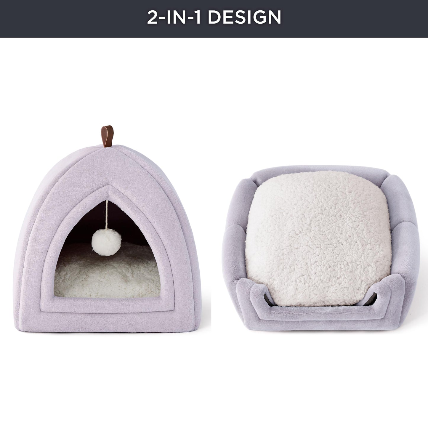 Bedsure Cat Beds for Indoor - 2 in 1 Cat Cave House Tent for Kittens and Small Pets with Removable Washable Cushioned Pillow, Foldable Kitten Hideaway with Non-Slip Bottom, Grey, 16 inches