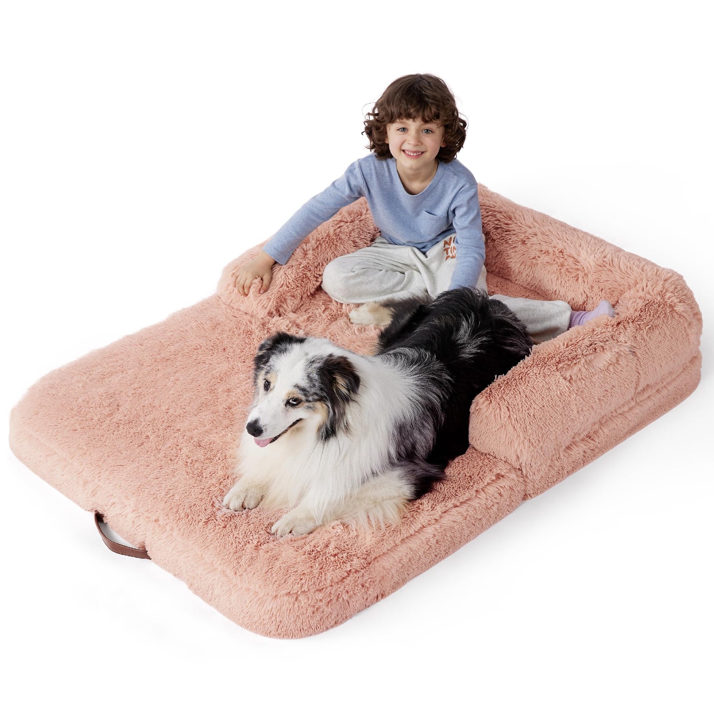 Bedsure Foldable Human Size Giant Dog Bed for Adults, 2 in 1 Calming Pet Bed with Egg Foam Supportive Mat and Waterproof Liner, Faux Fur Orthopedic Sofa, Camel