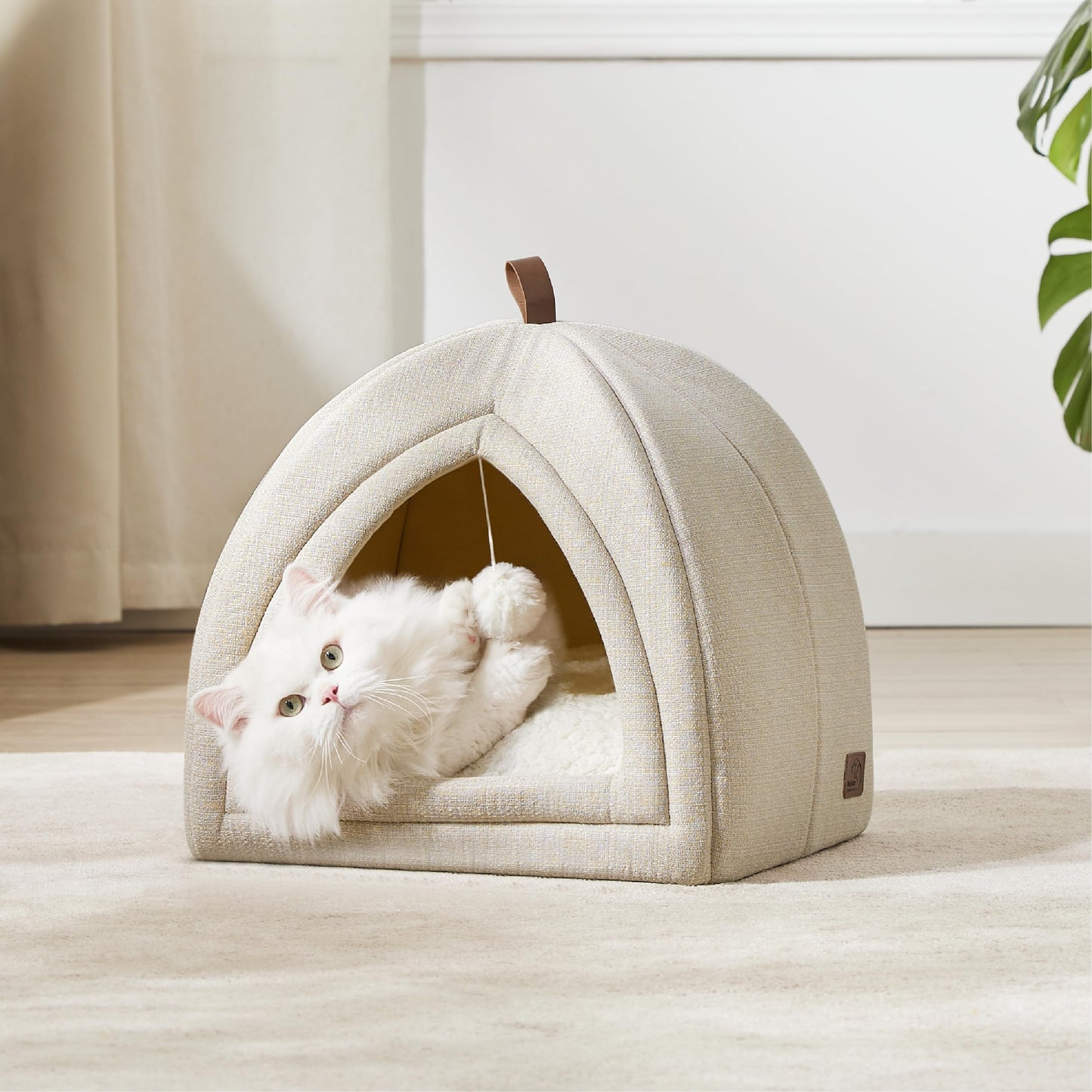 Bedsure Cat Beds for Indoor - 2 in 1 Cat Cave House Tent for Kittens and Small Pets with Removable Washable Cushioned Pillow, Foldable Kitten Hideaway with Non-Slip Bottom, Grey, 16 inches