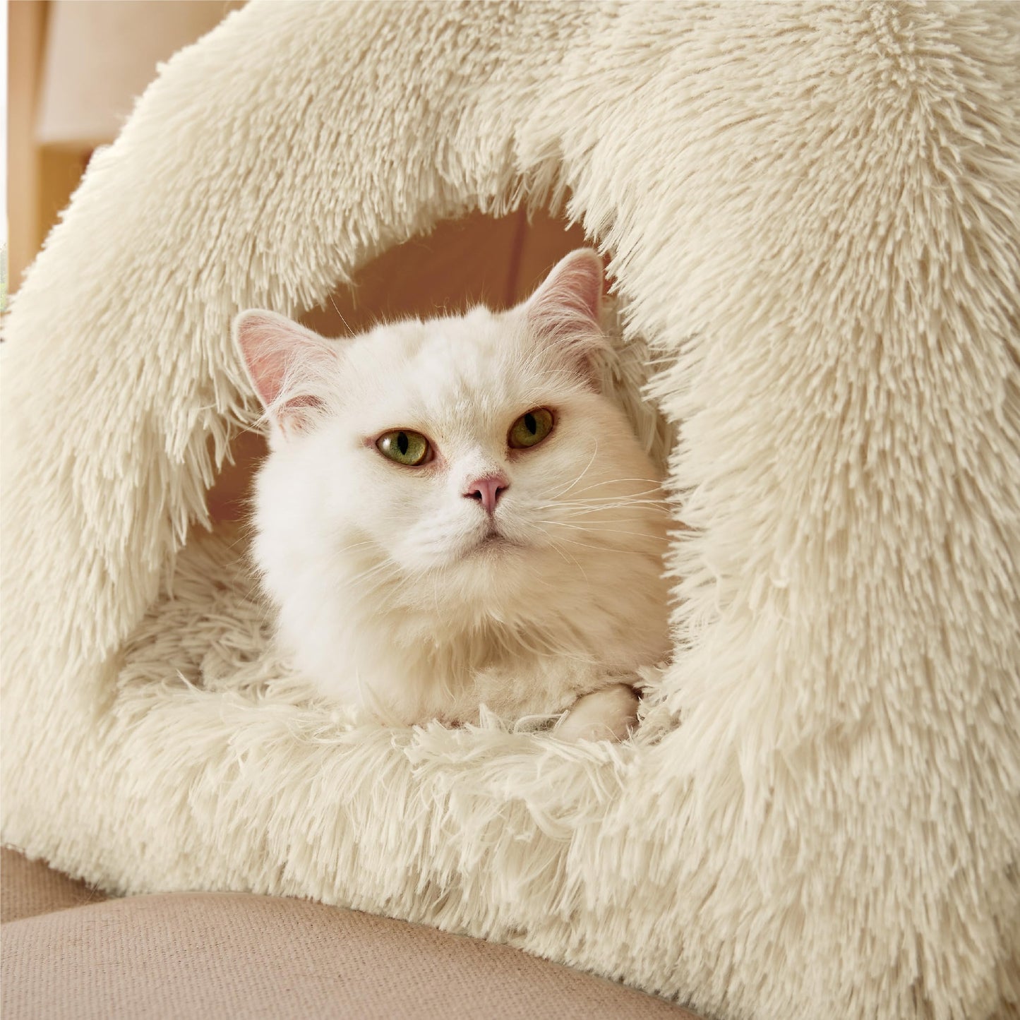 Bedsure Cat Beds for Indoor - 2 in 1 Cat Cave House Tent for Kittens and Small Pets with Removable Washable Cushioned Pillow, Foldable Kitten Hideaway with Non-Slip Bottom, Grey, 16 inches