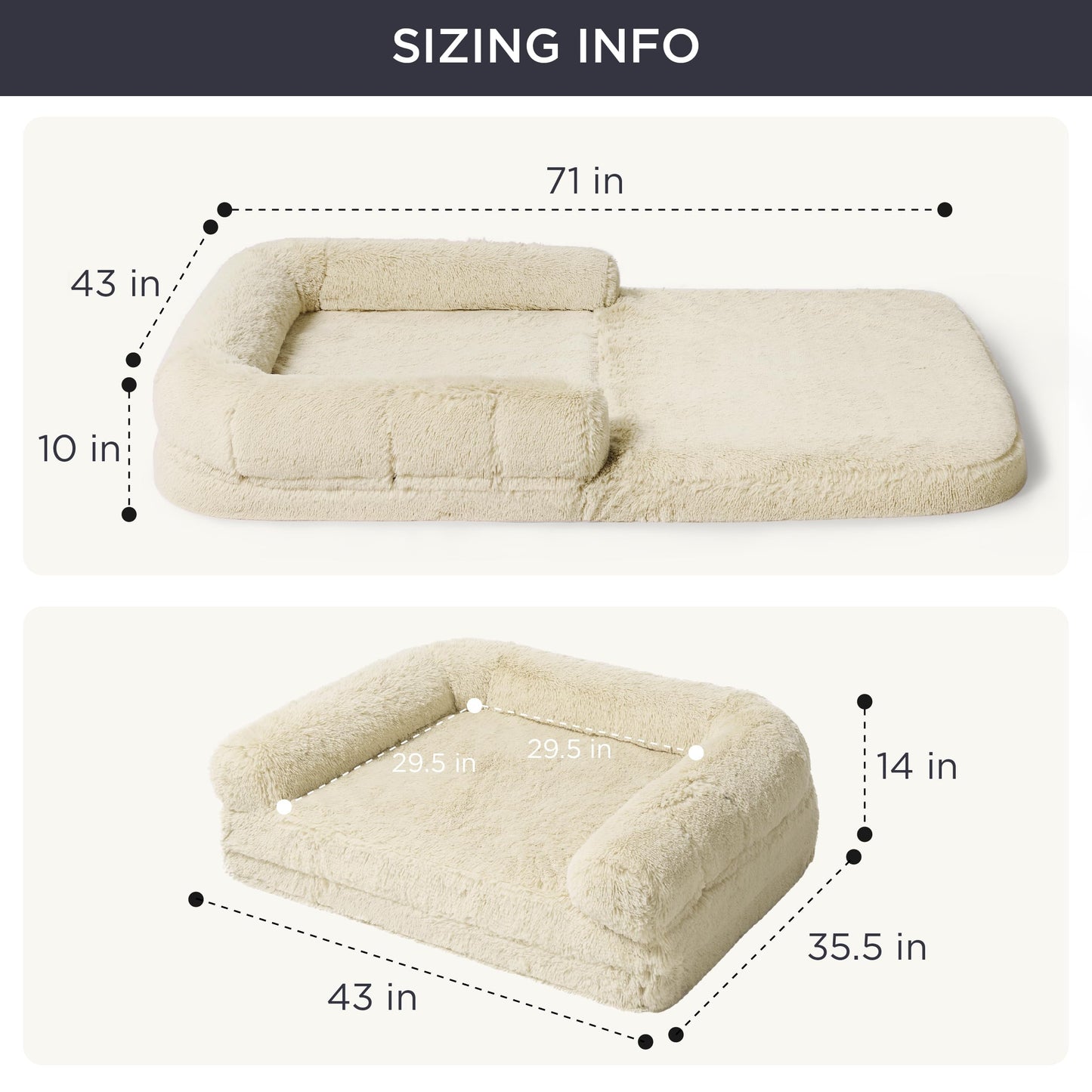 Bedsure Foldable Human Size Giant Dog Bed for Adults, 2 in 1 Calming Pet Bed with Egg Foam Supportive Mat and Waterproof Liner, Faux Fur Orthopedic Sofa, Camel