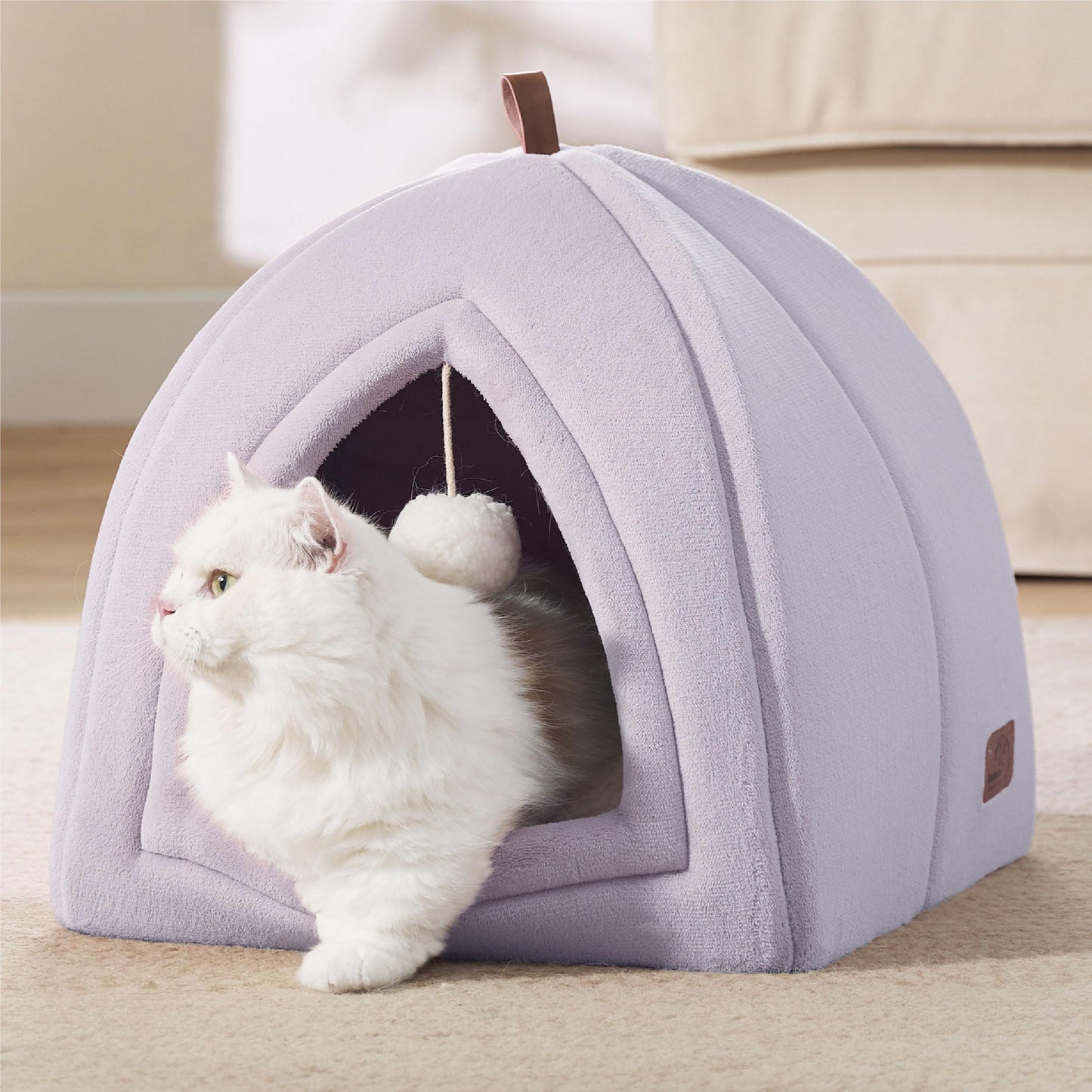 Bedsure Cat Beds for Indoor - 2 in 1 Cat Cave House Tent for Kittens and Small Pets with Removable Washable Cushioned Pillow, Foldable Kitten Hideaway with Non-Slip Bottom, Grey, 16 inches