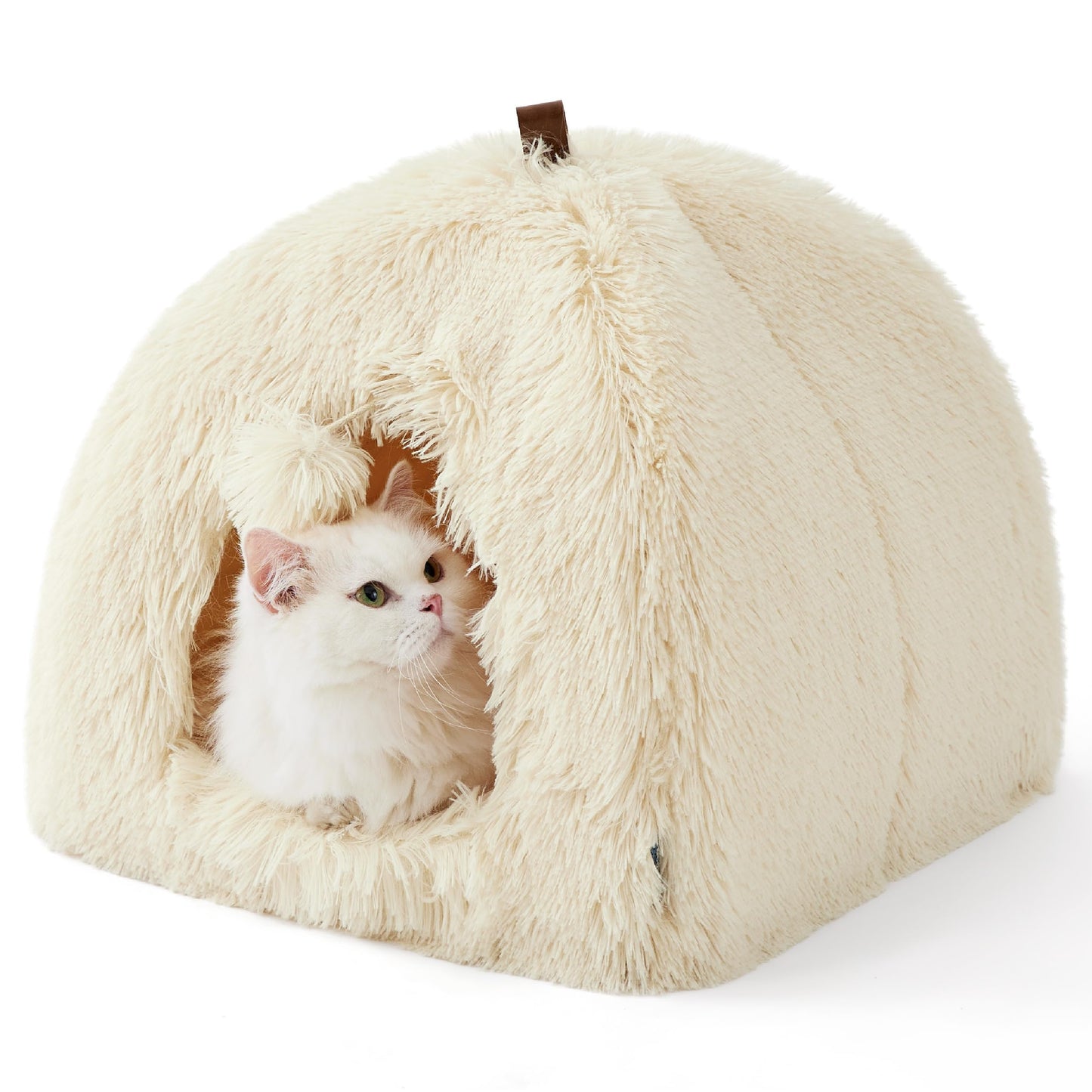 Bedsure Cat Beds for Indoor - 2 in 1 Cat Cave House Tent for Kittens and Small Pets with Removable Washable Cushioned Pillow, Foldable Kitten Hideaway with Non-Slip Bottom, Grey, 16 inches
