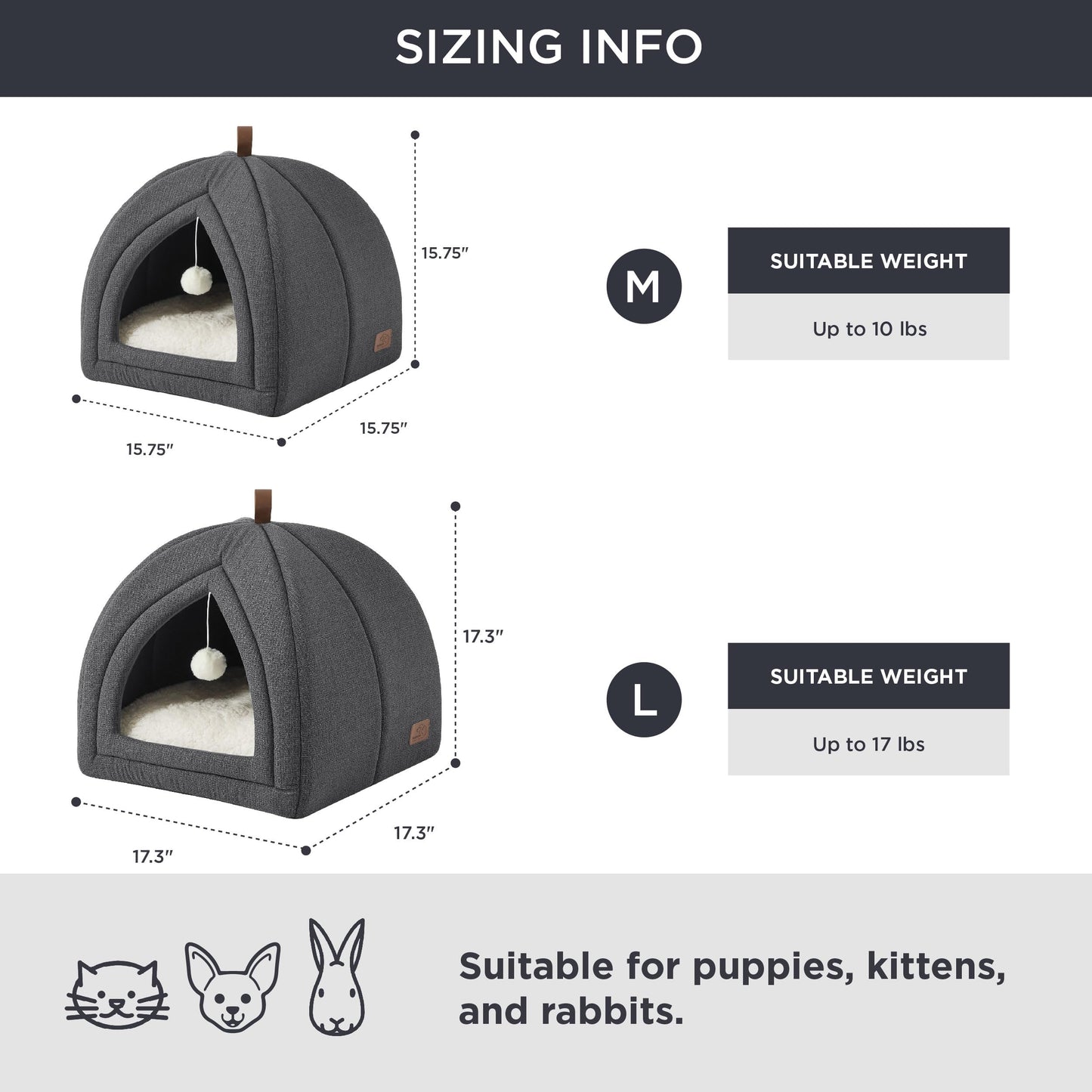 Bedsure Cat Beds for Indoor - 2 in 1 Cat Cave House Tent for Kittens and Small Pets with Removable Washable Cushioned Pillow, Foldable Kitten Hideaway with Non-Slip Bottom, Grey, 16 inches