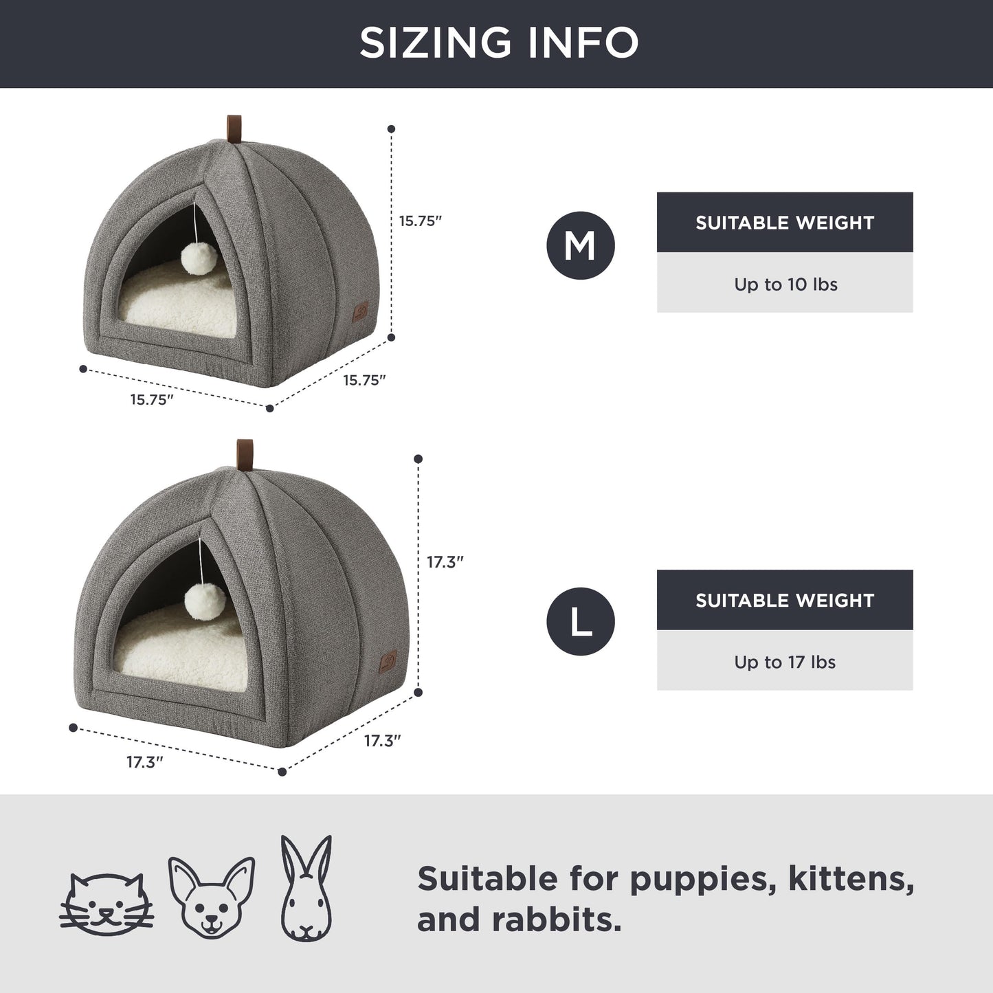 Bedsure Cat Beds for Indoor - 2 in 1 Cat Cave House Tent for Kittens and Small Pets with Removable Washable Cushioned Pillow, Foldable Kitten Hideaway with Non-Slip Bottom, Grey, 16 inches