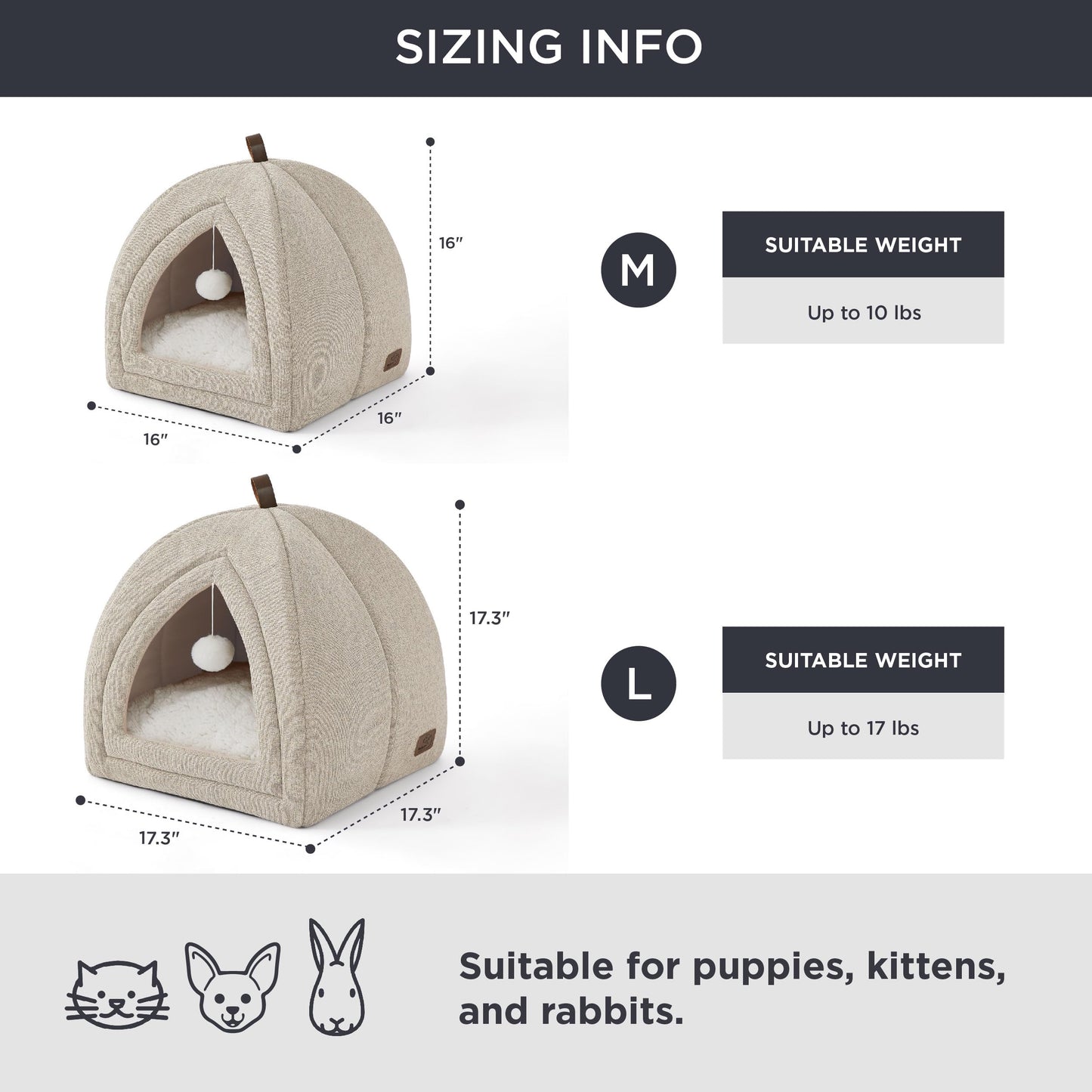 Bedsure Cat Beds for Indoor - 2 in 1 Cat Cave House Tent for Kittens and Small Pets with Removable Washable Cushioned Pillow, Foldable Kitten Hideaway with Non-Slip Bottom, Grey, 16 inches