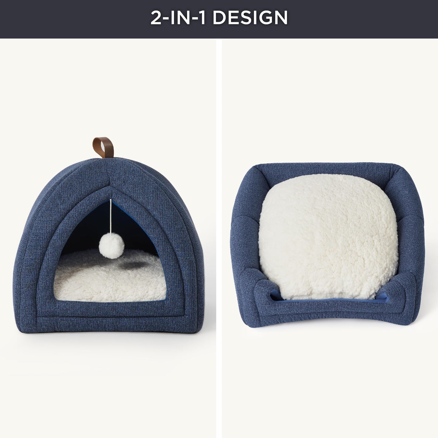 Bedsure Cat Beds for Indoor - 2 in 1 Cat Cave House Tent for Kittens and Small Pets with Removable Washable Cushioned Pillow, Foldable Kitten Hideaway with Non-Slip Bottom, Grey, 16 inches