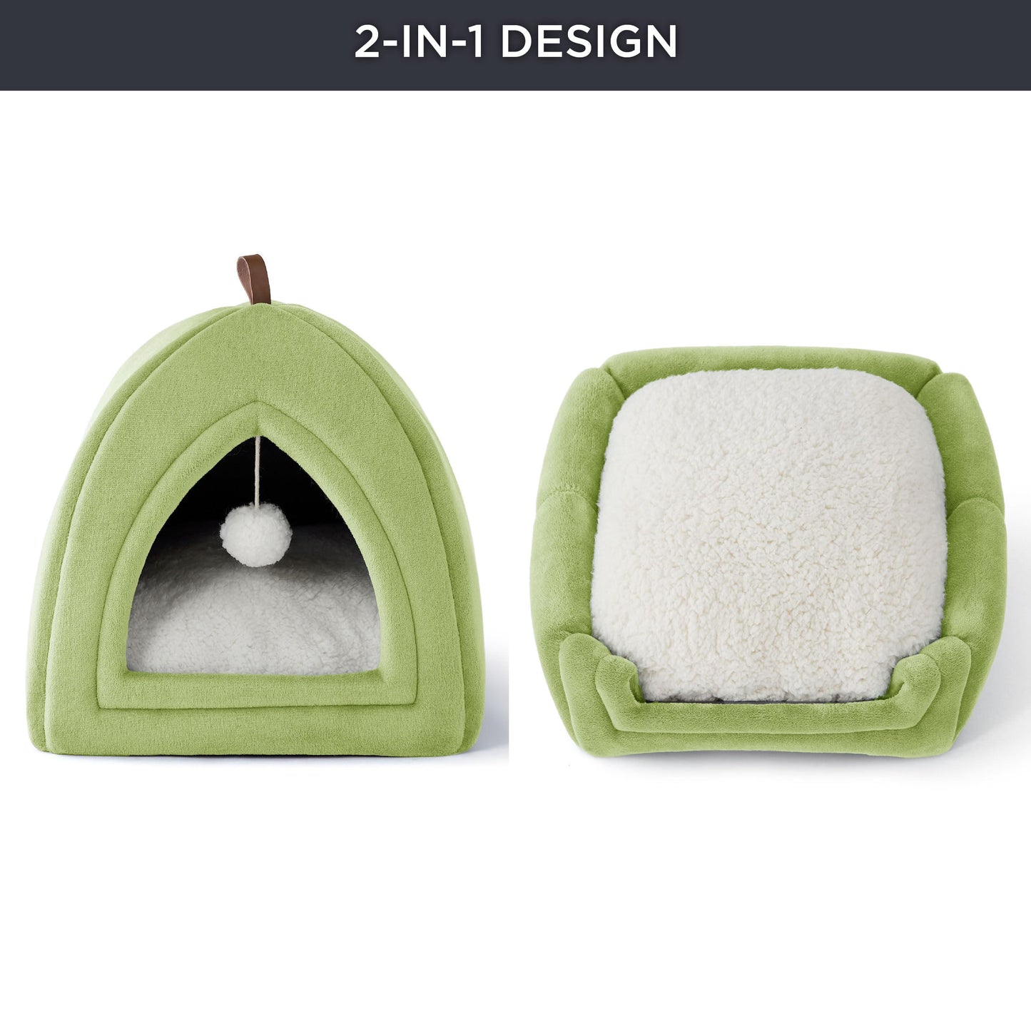 Bedsure Cat Beds for Indoor - 2 in 1 Cat Cave House Tent for Kittens and Small Pets with Removable Washable Cushioned Pillow, Foldable Kitten Hideaway with Non-Slip Bottom, Grey, 16 inches