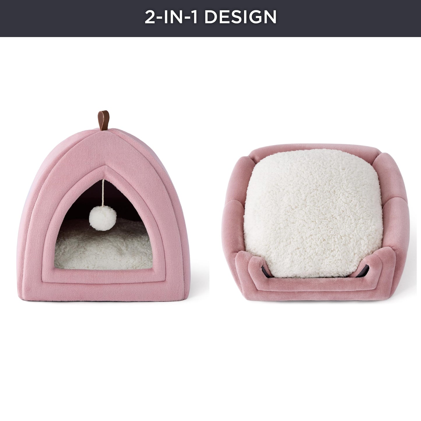 Bedsure Cat Beds for Indoor - 2 in 1 Cat Cave House Tent for Kittens and Small Pets with Removable Washable Cushioned Pillow, Foldable Kitten Hideaway with Non-Slip Bottom, Grey, 16 inches
