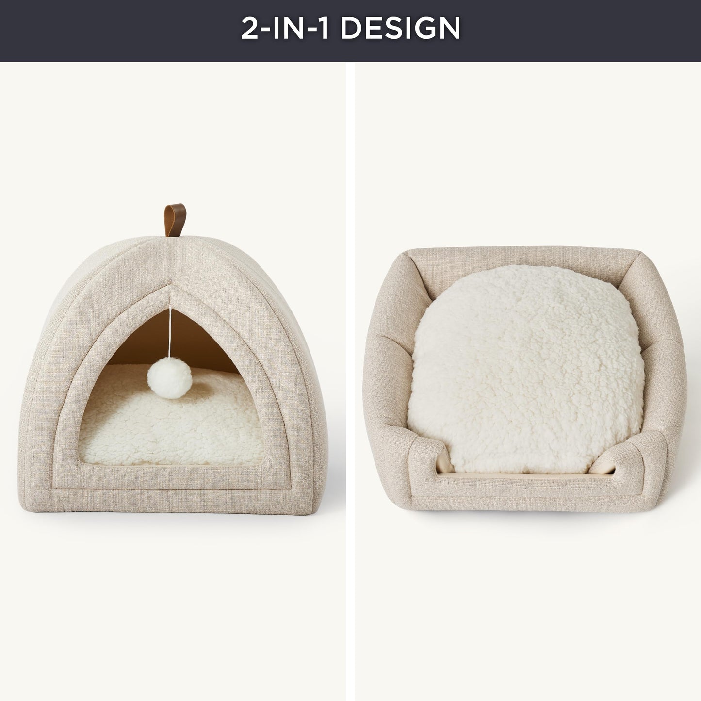 Bedsure Cat Beds for Indoor - 2 in 1 Cat Cave House Tent for Kittens and Small Pets with Removable Washable Cushioned Pillow, Foldable Kitten Hideaway with Non-Slip Bottom, Grey, 16 inches