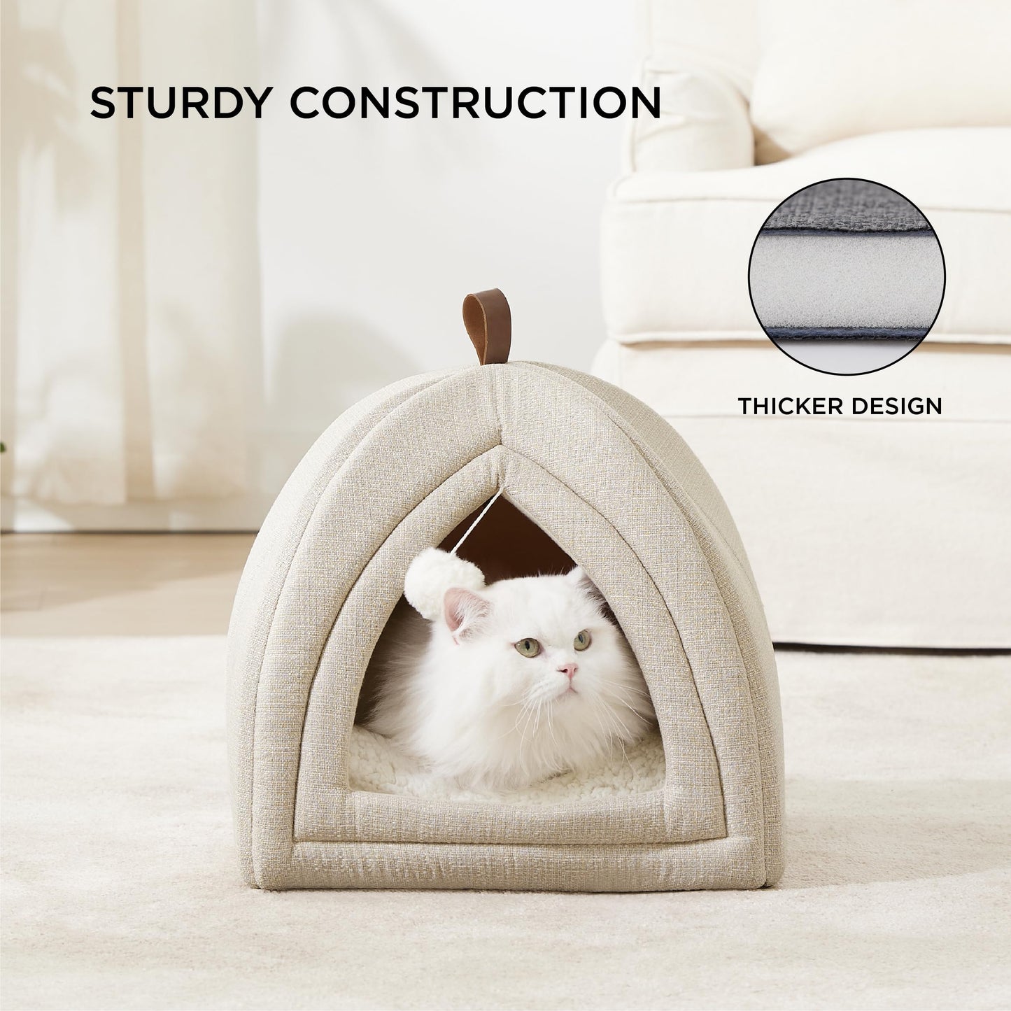 Bedsure Cat Beds for Indoor - 2 in 1 Cat Cave House Tent for Kittens and Small Pets with Removable Washable Cushioned Pillow, Foldable Kitten Hideaway with Non-Slip Bottom, Grey, 16 inches