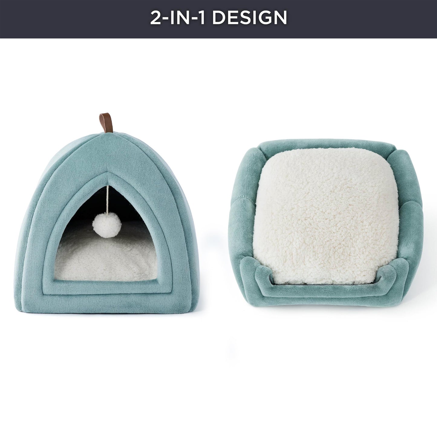 Bedsure Cat Beds for Indoor - 2 in 1 Cat Cave House Tent for Kittens and Small Pets with Removable Washable Cushioned Pillow, Foldable Kitten Hideaway with Non-Slip Bottom, Grey, 16 inches