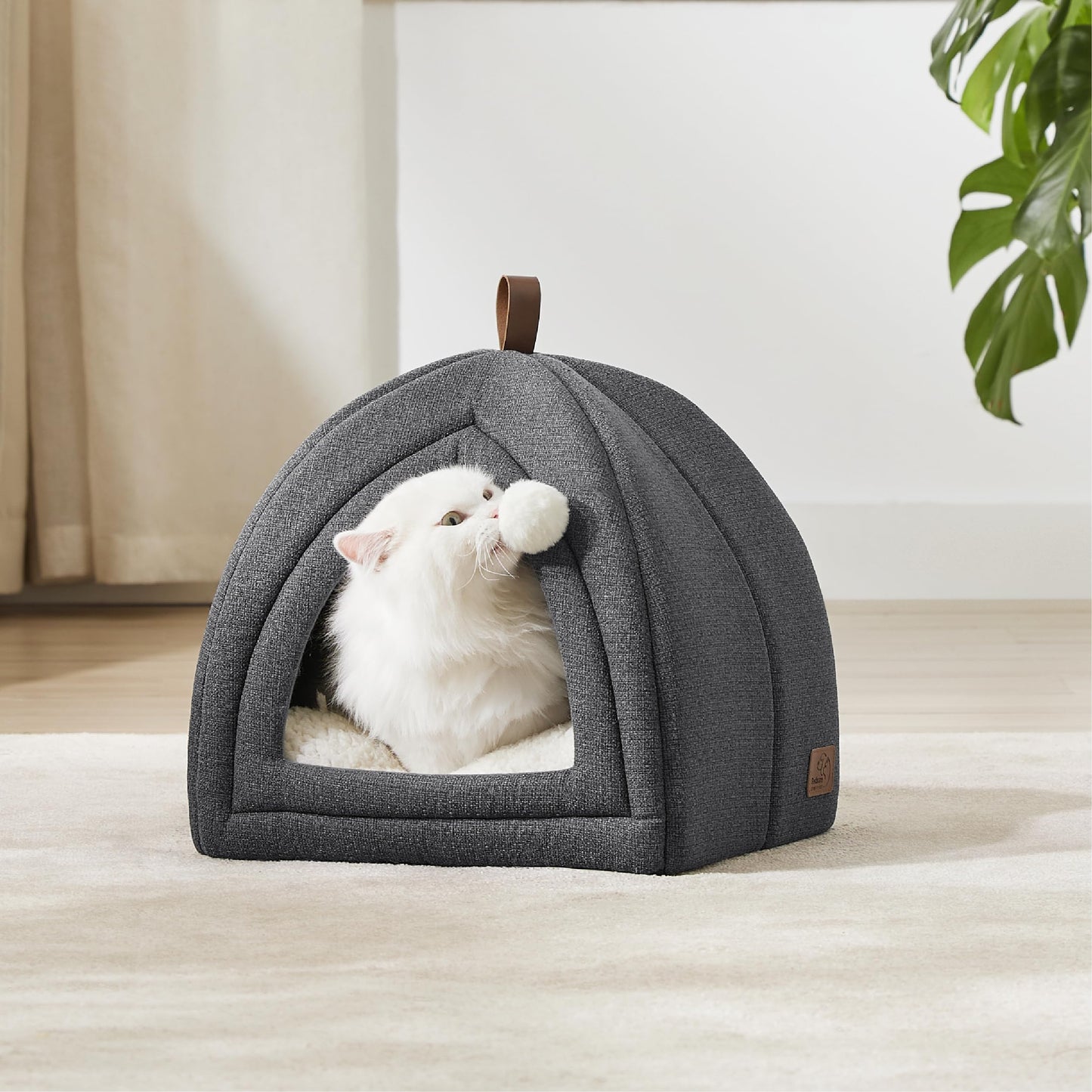 Bedsure Cat Beds for Indoor - 2 in 1 Cat Cave House Tent for Kittens and Small Pets with Removable Washable Cushioned Pillow, Foldable Kitten Hideaway with Non-Slip Bottom, Grey, 16 inches