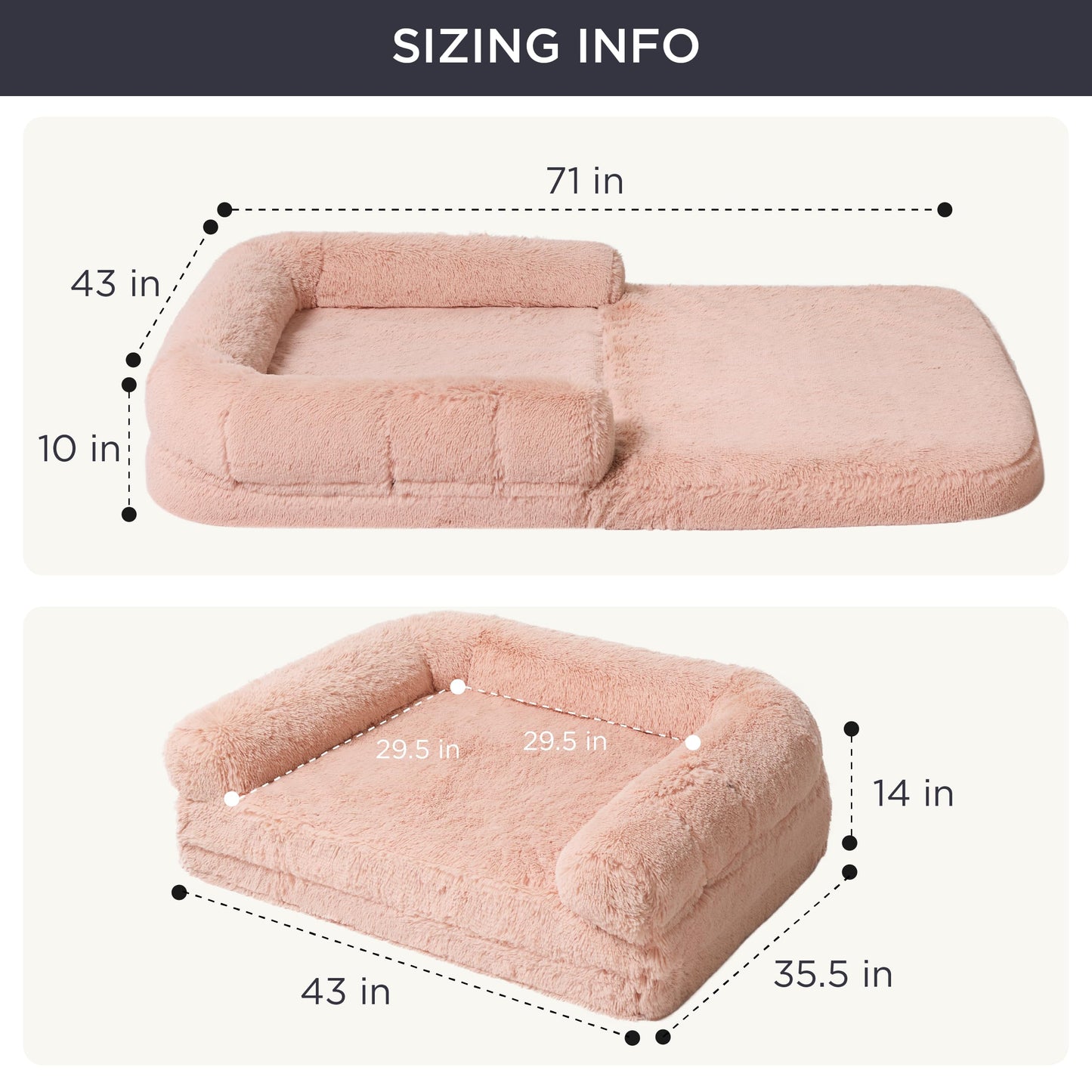 Bedsure Foldable Human Size Giant Dog Bed for Adults, 2 in 1 Calming Pet Bed with Egg Foam Supportive Mat and Waterproof Liner, Faux Fur Orthopedic Sofa, Camel