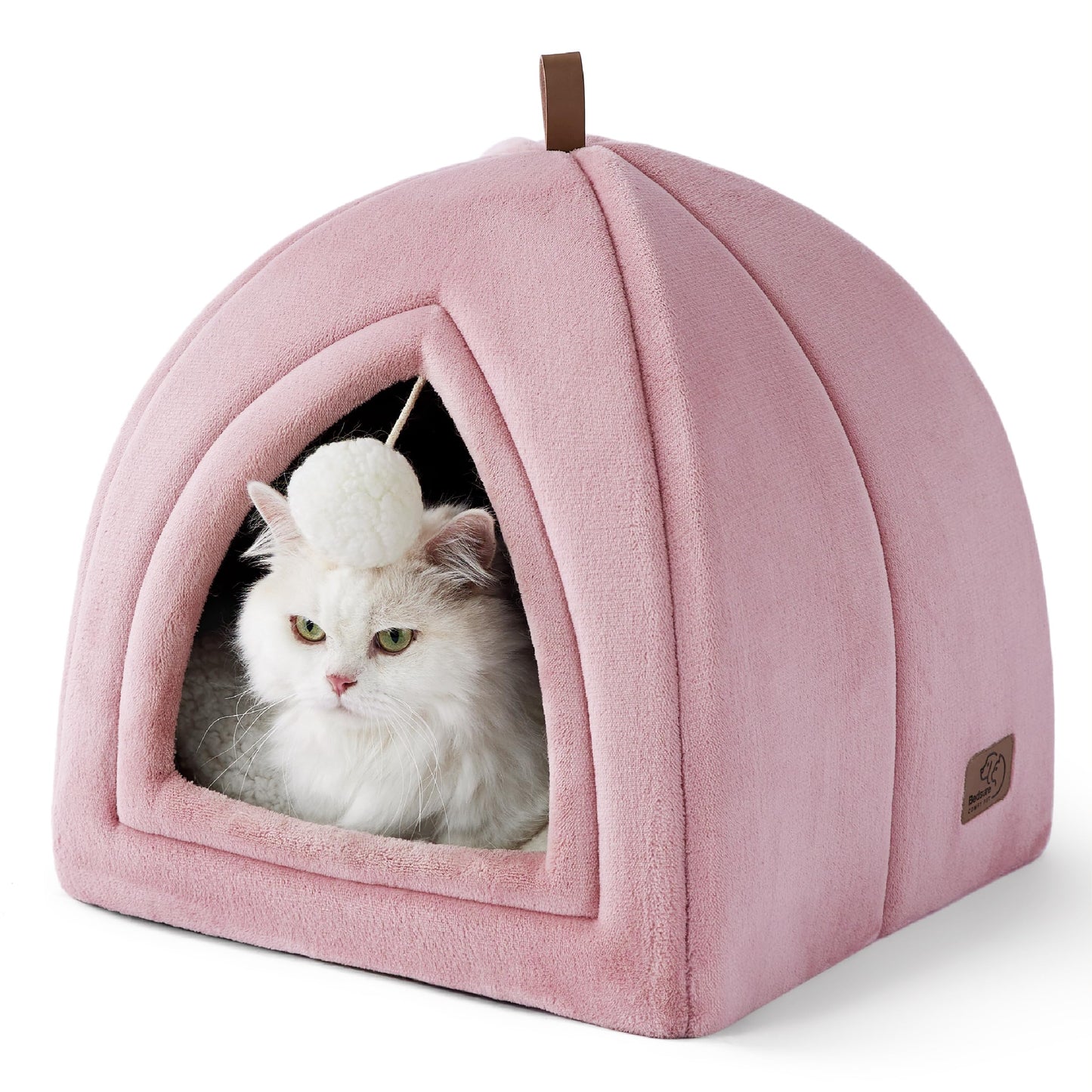 Bedsure Cat Beds for Indoor - 2 in 1 Cat Cave House Tent for Kittens and Small Pets with Removable Washable Cushioned Pillow, Foldable Kitten Hideaway with Non-Slip Bottom, Grey, 16 inches
