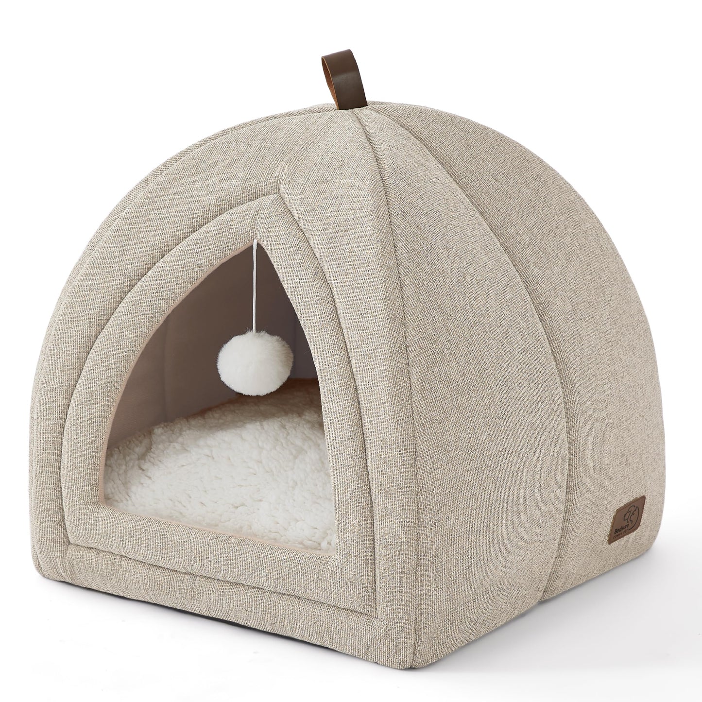Bedsure Cat Beds for Indoor - 2 in 1 Cat Cave House Tent for Kittens and Small Pets with Removable Washable Cushioned Pillow, Foldable Kitten Hideaway with Non-Slip Bottom, Grey, 16 inches