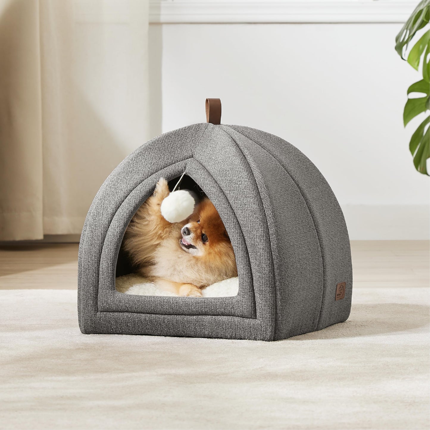 Bedsure Cat Beds for Indoor - 2 in 1 Cat Cave House Tent for Kittens and Small Pets with Removable Washable Cushioned Pillow, Foldable Kitten Hideaway with Non-Slip Bottom, Grey, 16 inches