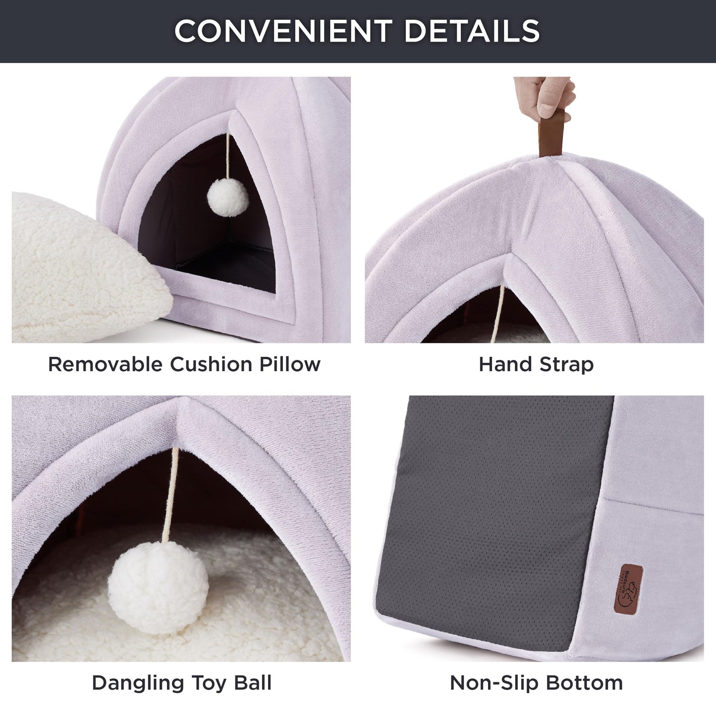 Bedsure Cat Beds for Indoor - 2 in 1 Cat Cave House Tent for Kittens and Small Pets with Removable Washable Cushioned Pillow, Foldable Kitten Hideaway with Non-Slip Bottom, Grey, 16 inches