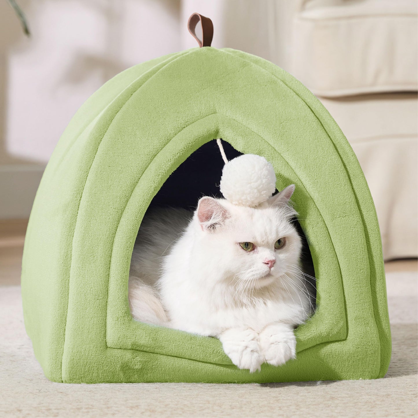 Bedsure Cat Beds for Indoor - 2 in 1 Cat Cave House Tent for Kittens and Small Pets with Removable Washable Cushioned Pillow, Foldable Kitten Hideaway with Non-Slip Bottom, Grey, 16 inches