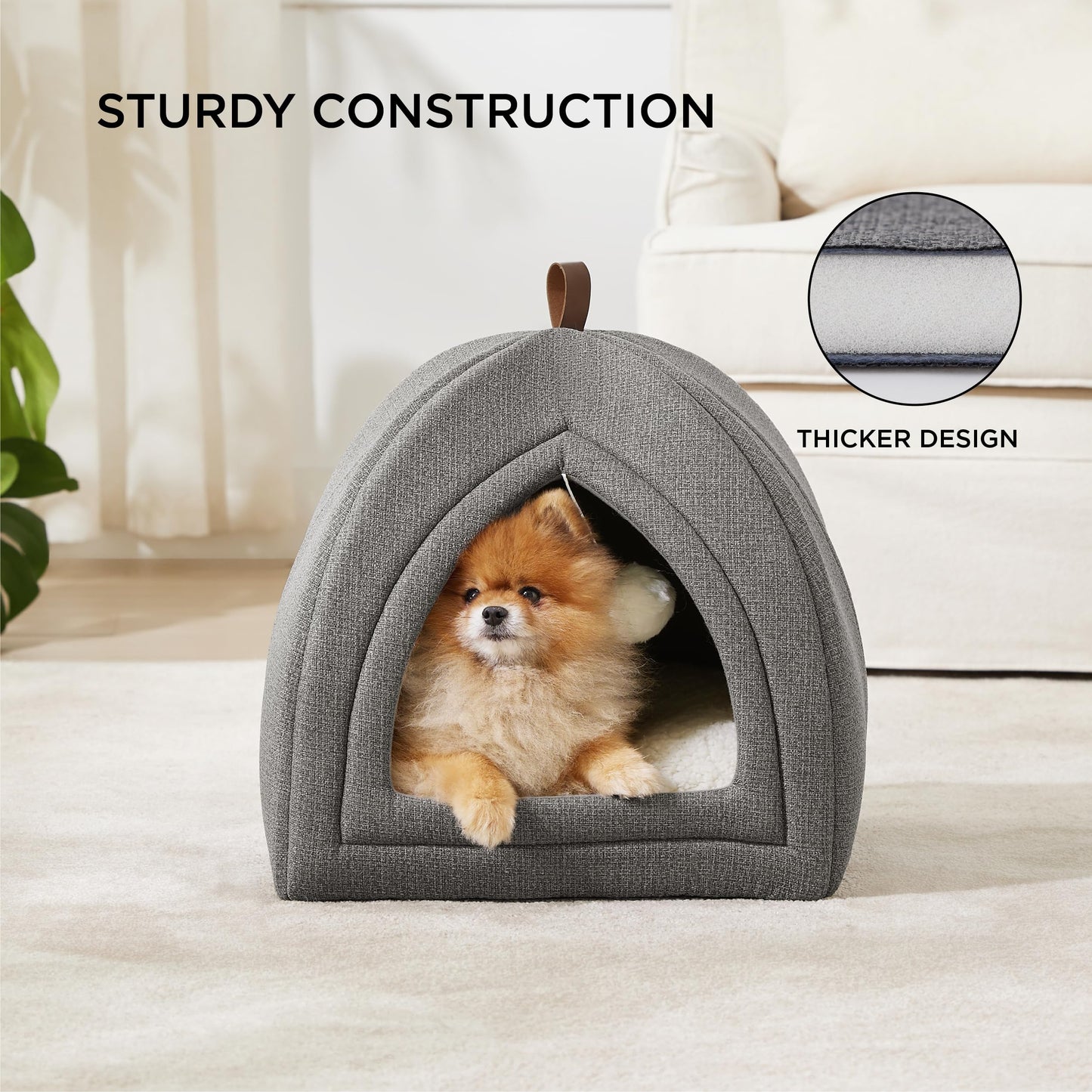 Bedsure Cat Beds for Indoor - 2 in 1 Cat Cave House Tent for Kittens and Small Pets with Removable Washable Cushioned Pillow, Foldable Kitten Hideaway with Non-Slip Bottom, Grey, 16 inches