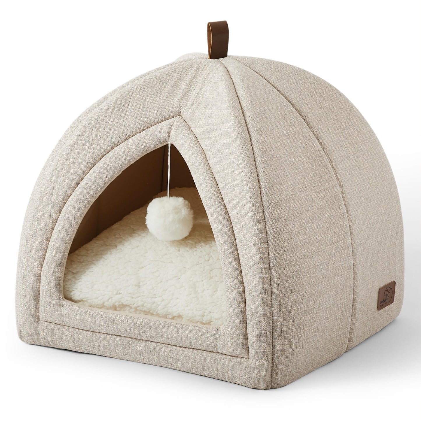 Bedsure Cat Beds for Indoor - 2 in 1 Cat Cave House Tent for Kittens and Small Pets with Removable Washable Cushioned Pillow, Foldable Kitten Hideaway with Non-Slip Bottom, Grey, 16 inches