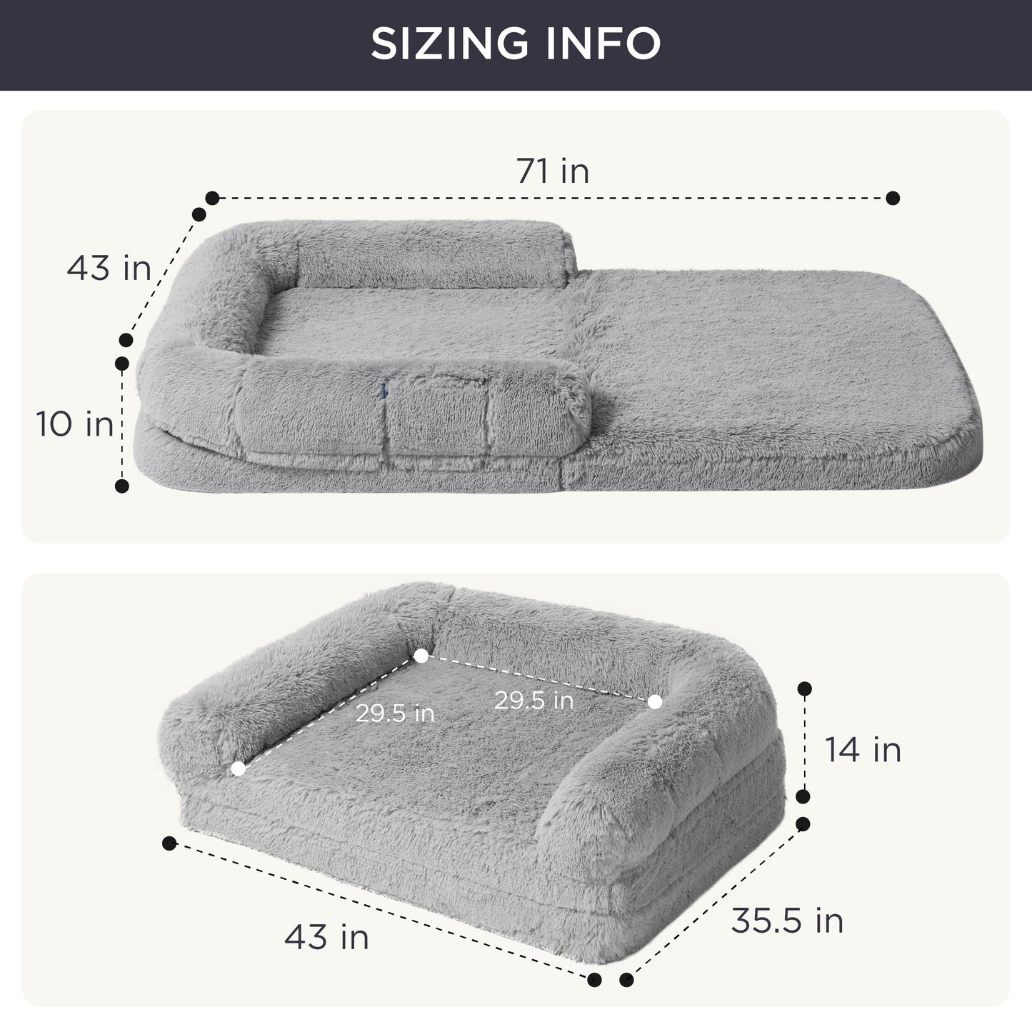 Bedsure Foldable Human Size Giant Dog Bed for Adults, 2 in 1 Calming Pet Bed with Egg Foam Supportive Mat and Waterproof Liner, Faux Fur Orthopedic Sofa, Camel