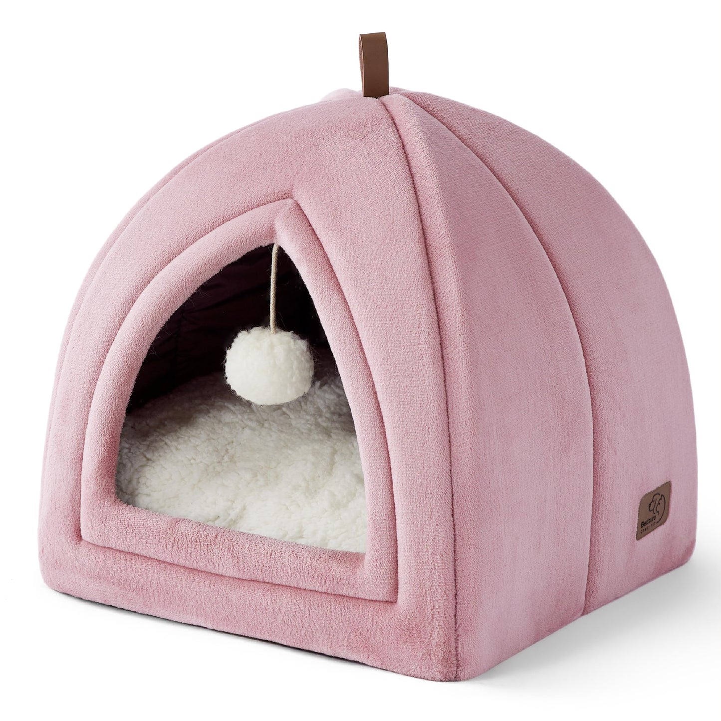 Bedsure Cat Beds for Indoor - 2 in 1 Cat Cave House Tent for Kittens and Small Pets with Removable Washable Cushioned Pillow, Foldable Kitten Hideaway with Non-Slip Bottom, Grey, 16 inches