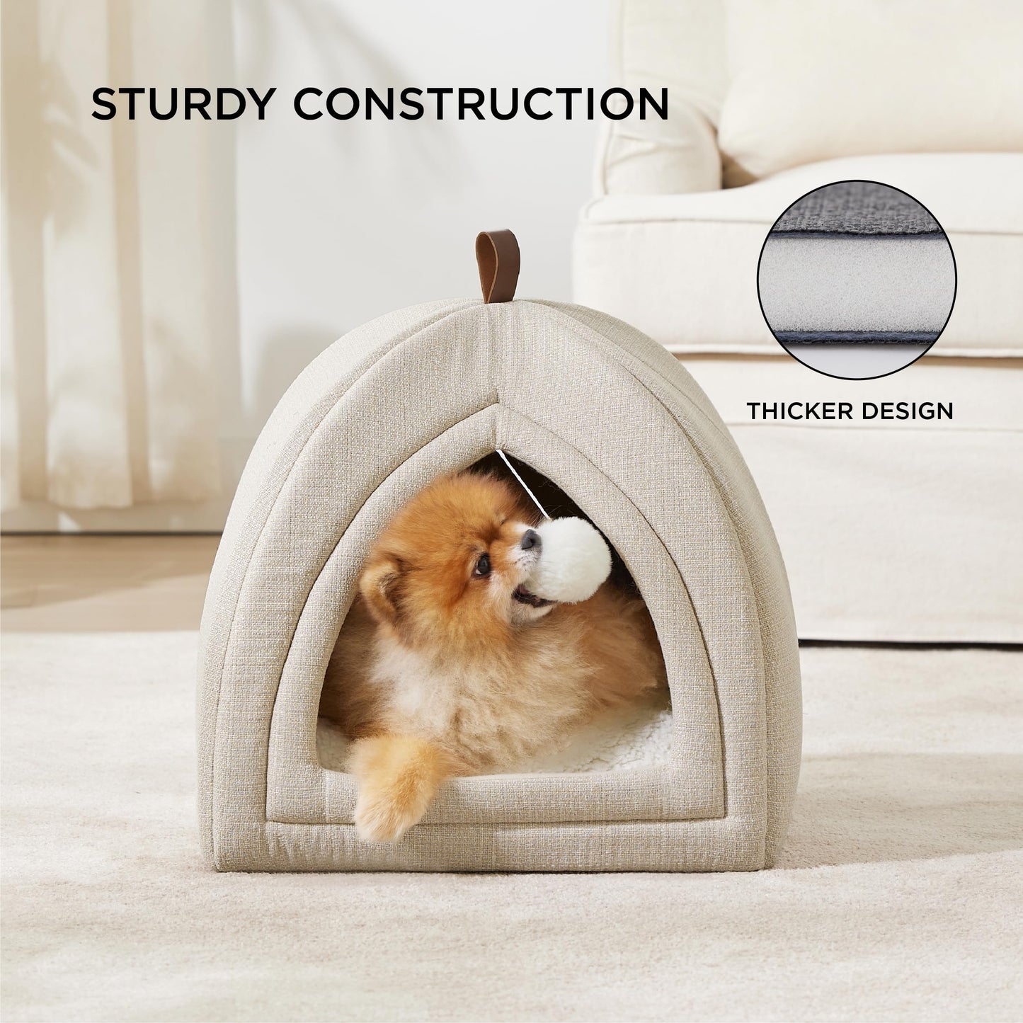 Bedsure Cat Beds for Indoor - 2 in 1 Cat Cave House Tent for Kittens and Small Pets with Removable Washable Cushioned Pillow, Foldable Kitten Hideaway with Non-Slip Bottom, Grey, 16 inches