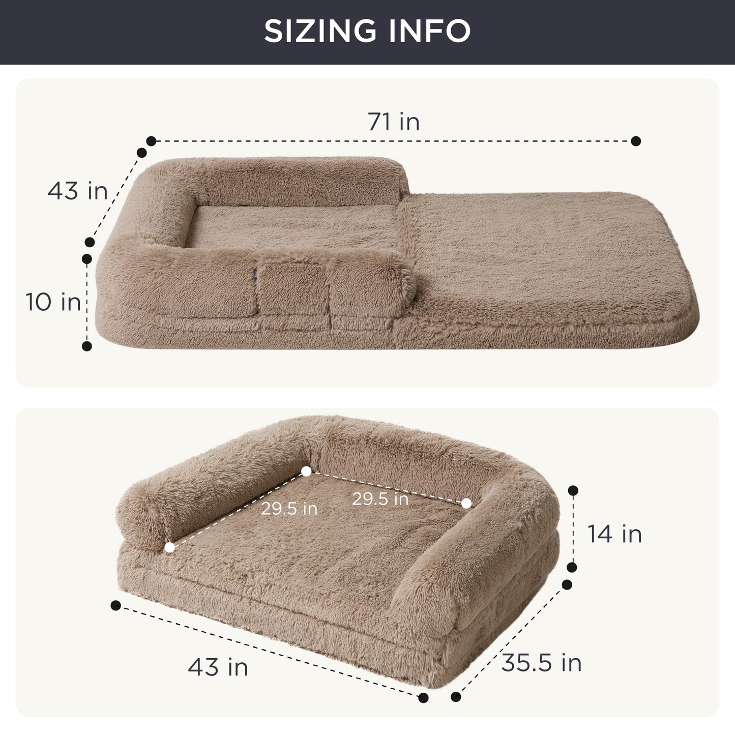 Bedsure Foldable Human Size Giant Dog Bed for Adults, 2 in 1 Calming Pet Bed with Egg Foam Supportive Mat and Waterproof Liner, Faux Fur Orthopedic Sofa, Camel