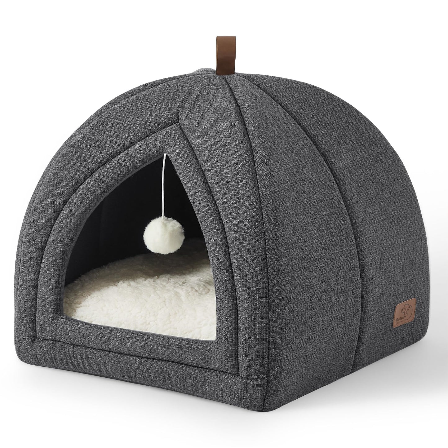 Bedsure Cat Beds for Indoor - 2 in 1 Cat Cave House Tent for Kittens and Small Pets with Removable Washable Cushioned Pillow, Foldable Kitten Hideaway with Non-Slip Bottom, Grey, 16 inches
