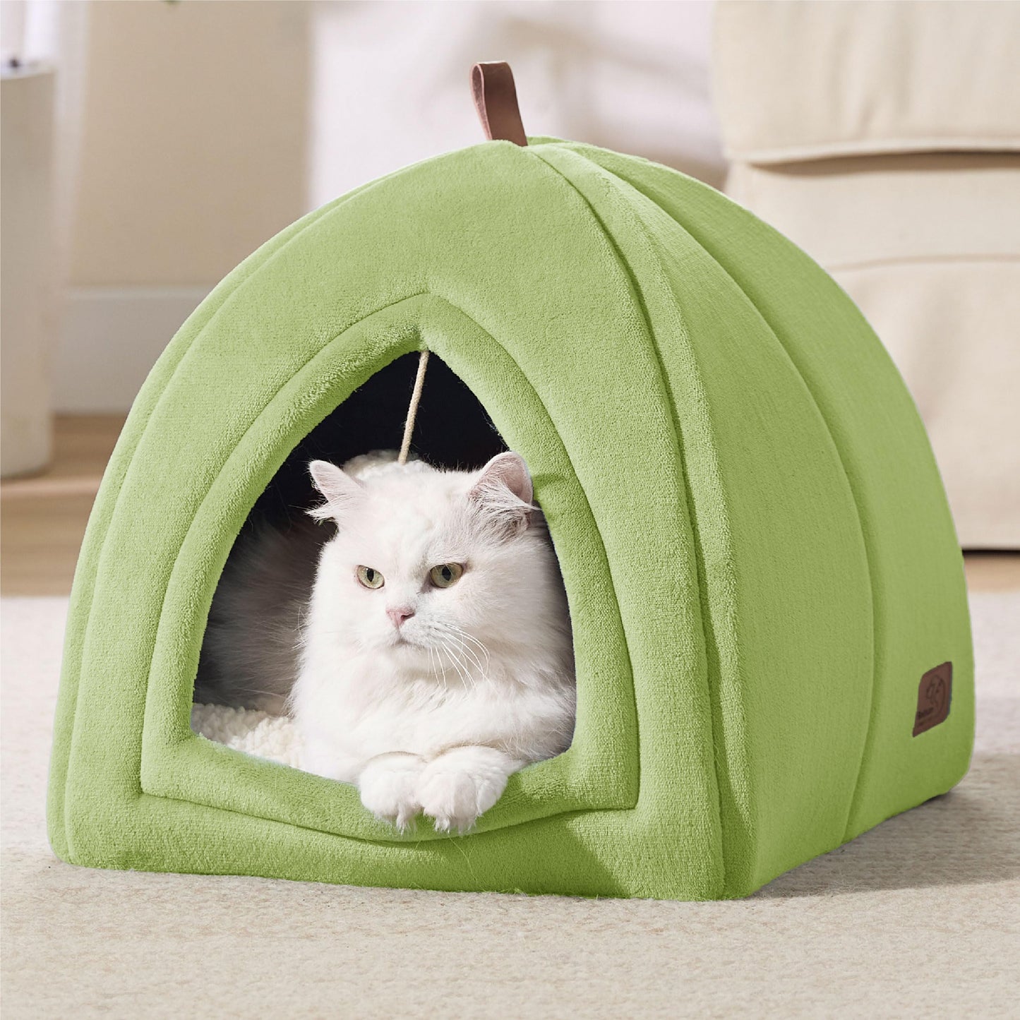 Bedsure Cat Beds for Indoor - 2 in 1 Cat Cave House Tent for Kittens and Small Pets with Removable Washable Cushioned Pillow, Foldable Kitten Hideaway with Non-Slip Bottom, Grey, 16 inches