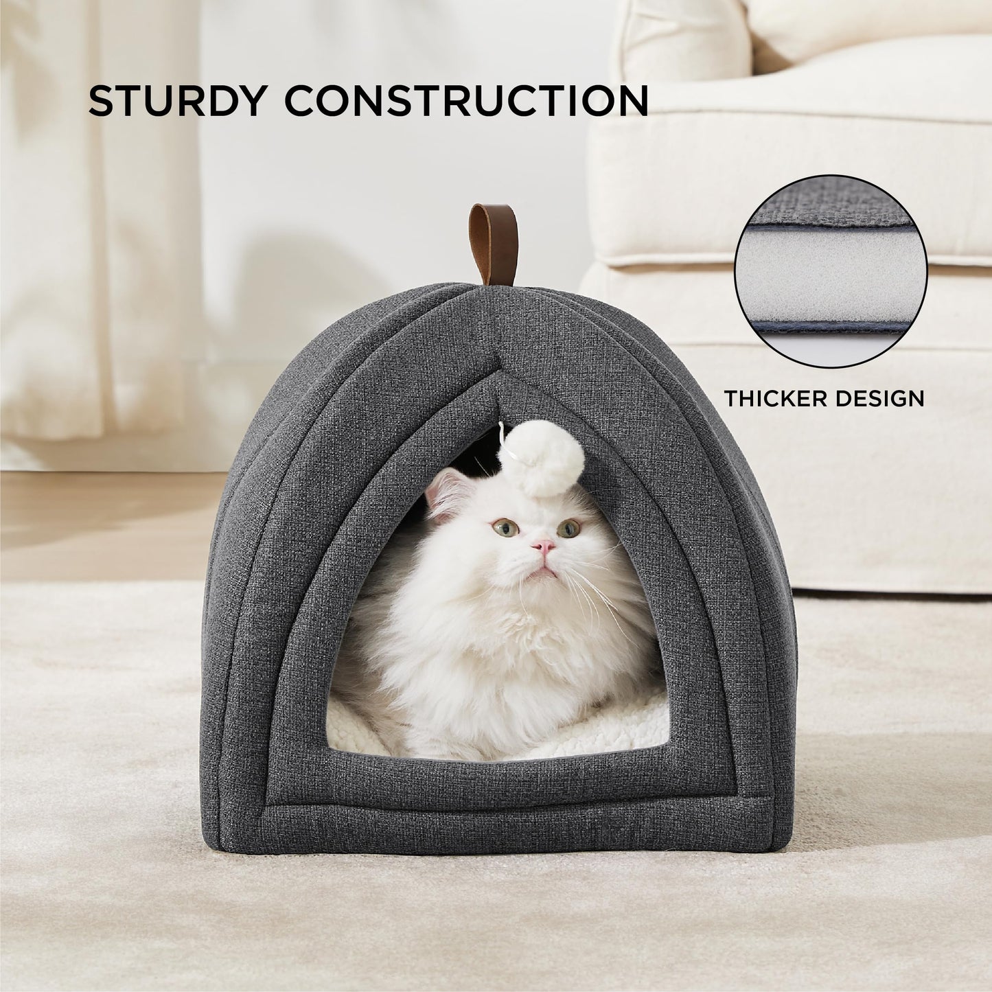 Bedsure Cat Beds for Indoor - 2 in 1 Cat Cave House Tent for Kittens and Small Pets with Removable Washable Cushioned Pillow, Foldable Kitten Hideaway with Non-Slip Bottom, Grey, 16 inches