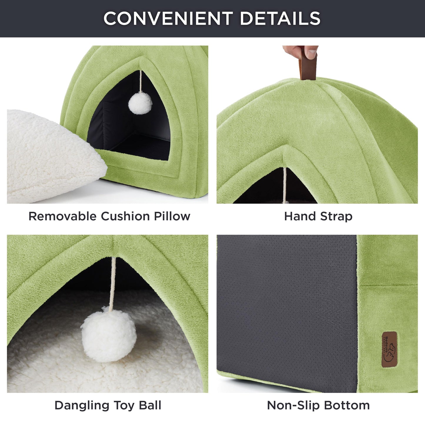 Bedsure Cat Beds for Indoor - 2 in 1 Cat Cave House Tent for Kittens and Small Pets with Removable Washable Cushioned Pillow, Foldable Kitten Hideaway with Non-Slip Bottom, Grey, 16 inches