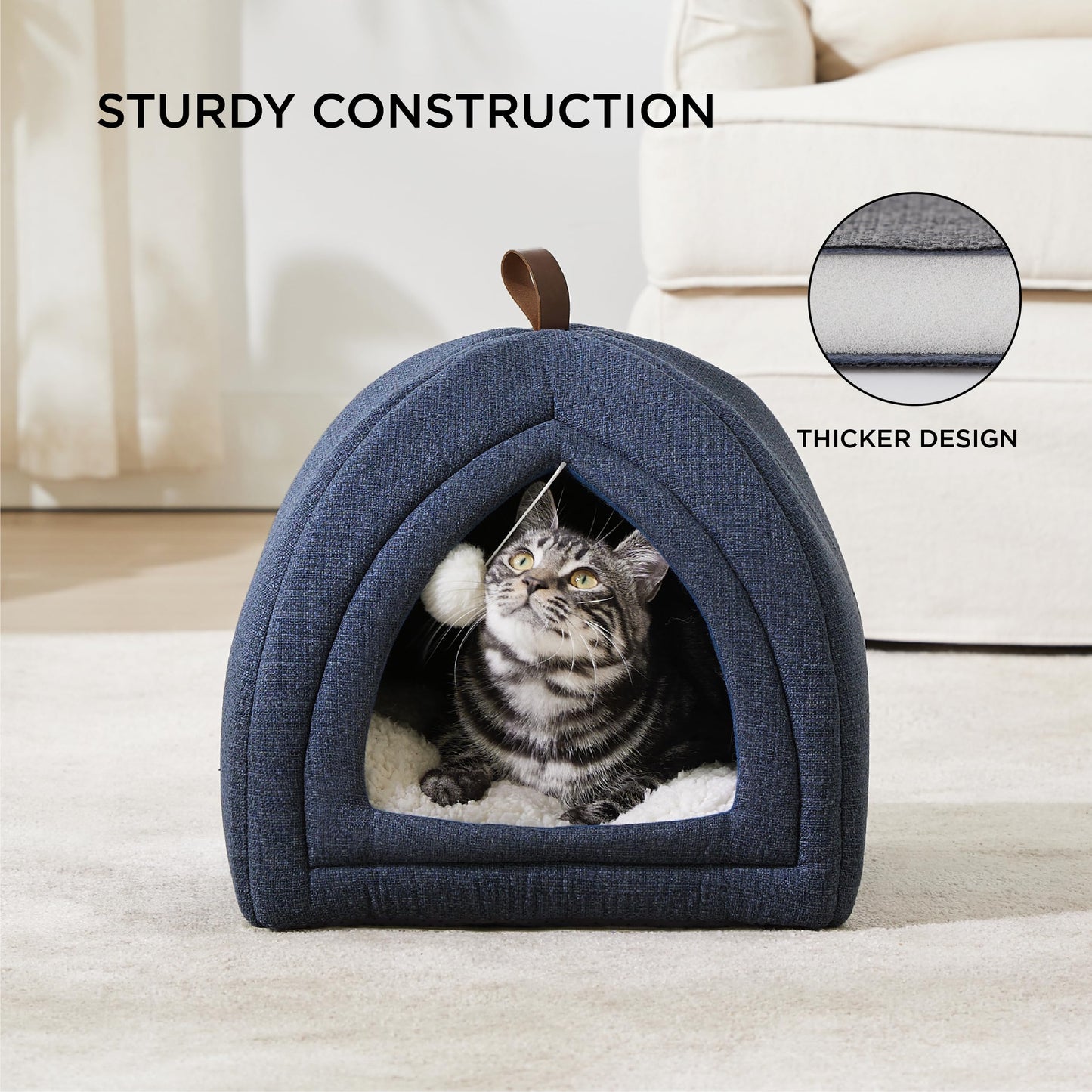 Bedsure Cat Beds for Indoor - 2 in 1 Cat Cave House Tent for Kittens and Small Pets with Removable Washable Cushioned Pillow, Foldable Kitten Hideaway with Non-Slip Bottom, Grey, 16 inches