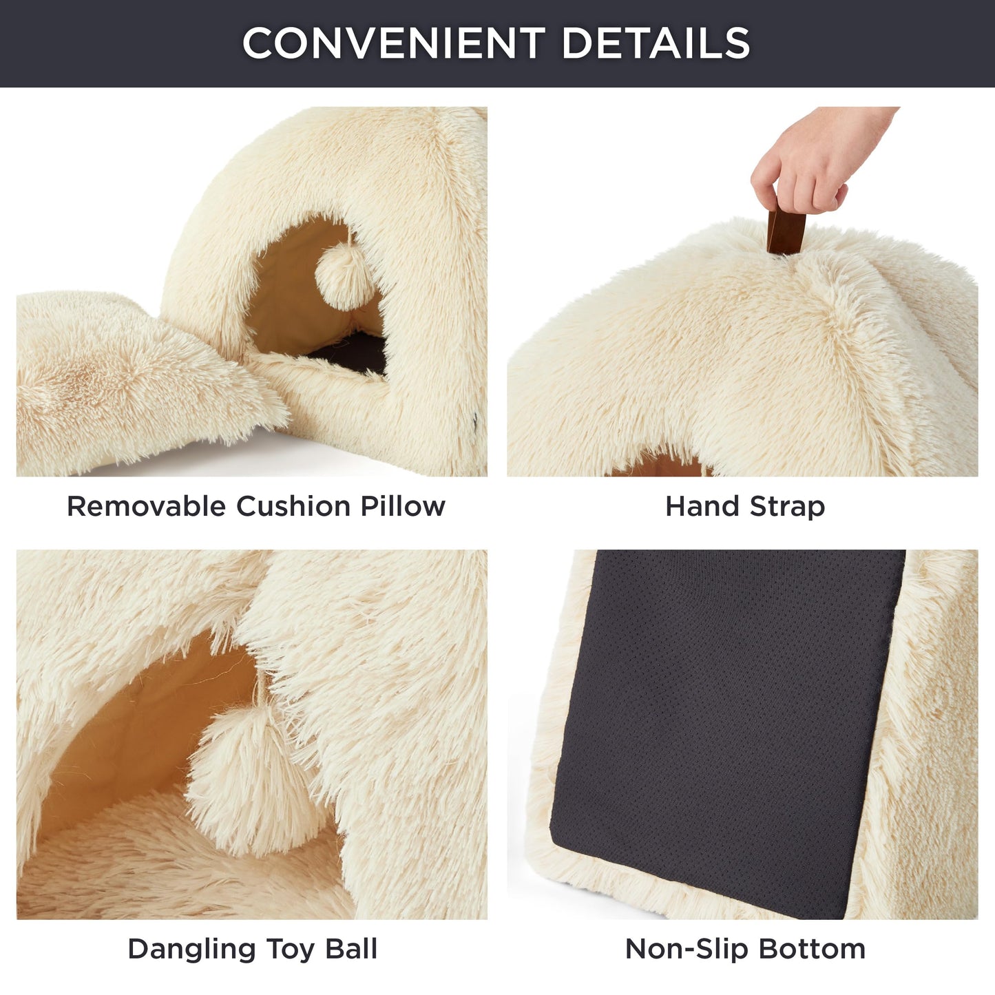 Bedsure Cat Beds for Indoor - 2 in 1 Cat Cave House Tent for Kittens and Small Pets with Removable Washable Cushioned Pillow, Foldable Kitten Hideaway with Non-Slip Bottom, Grey, 16 inches