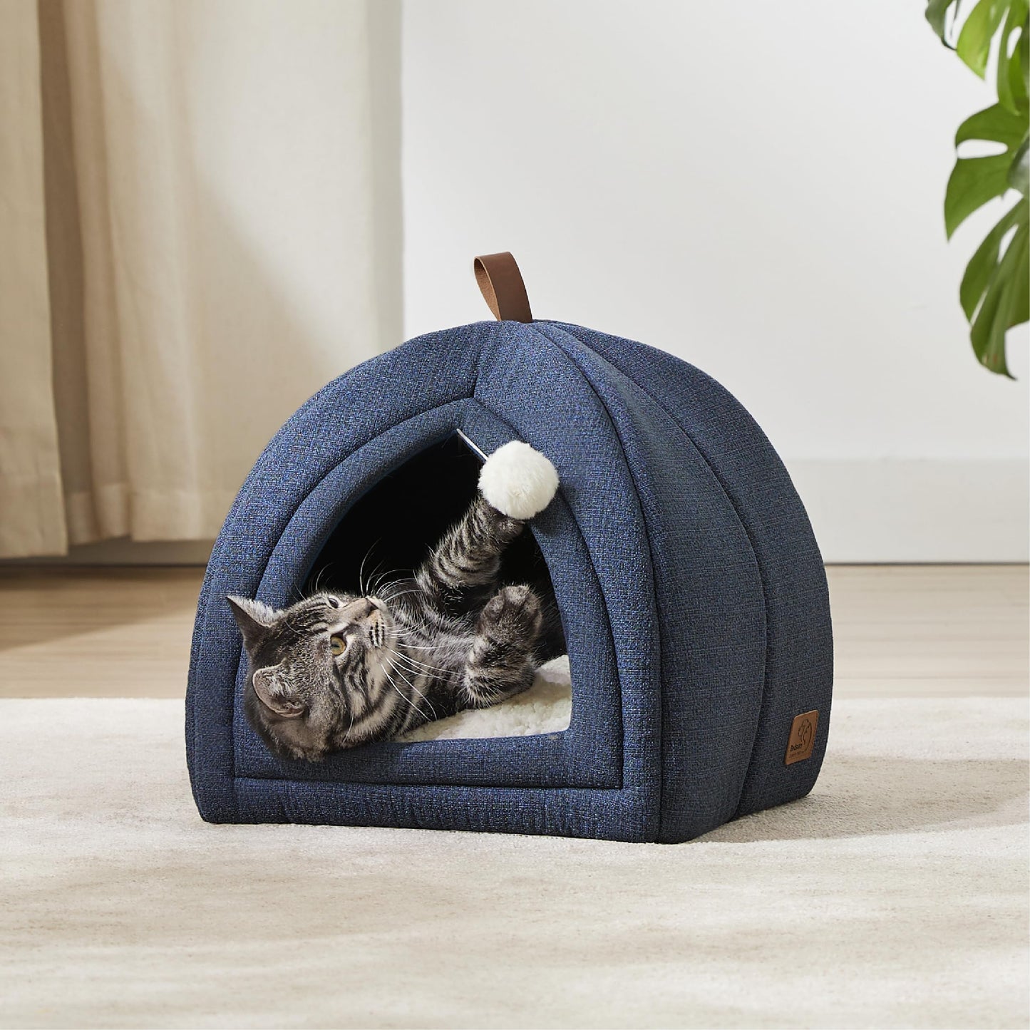 Bedsure Cat Beds for Indoor - 2 in 1 Cat Cave House Tent for Kittens and Small Pets with Removable Washable Cushioned Pillow, Foldable Kitten Hideaway with Non-Slip Bottom, Grey, 16 inches