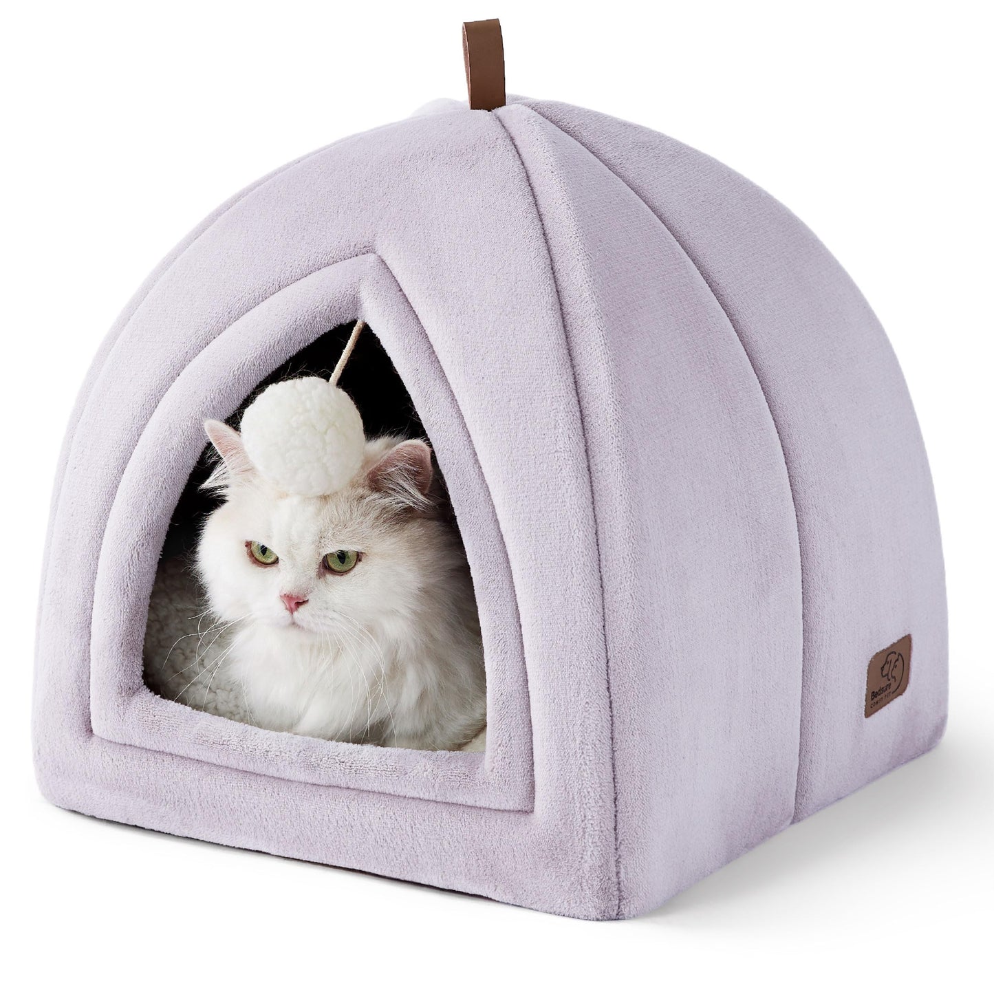 Bedsure Cat Beds for Indoor - 2 in 1 Cat Cave House Tent for Kittens and Small Pets with Removable Washable Cushioned Pillow, Foldable Kitten Hideaway with Non-Slip Bottom, Grey, 16 inches