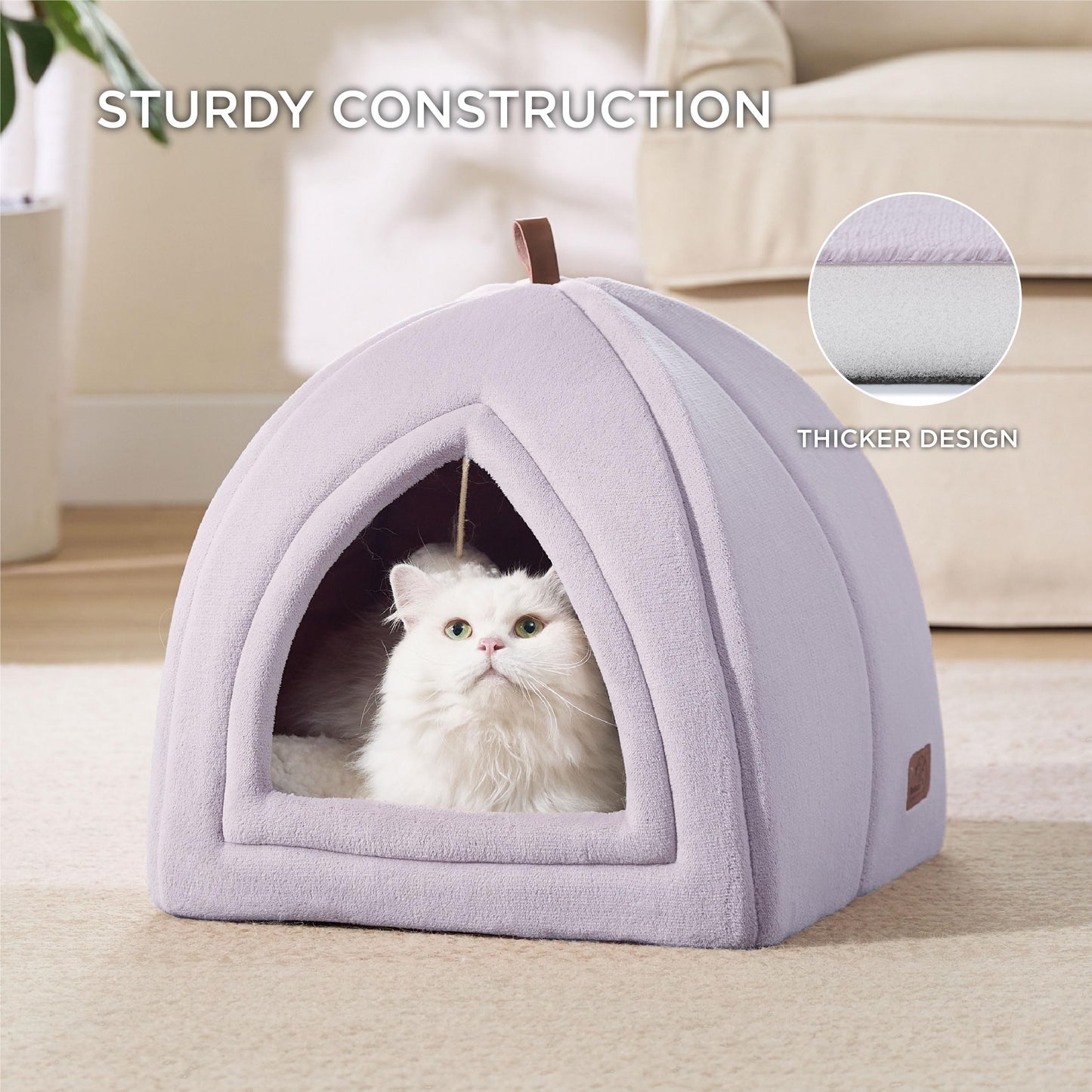 Bedsure Cat Beds for Indoor - 2 in 1 Cat Cave House Tent for Kittens and Small Pets with Removable Washable Cushioned Pillow, Foldable Kitten Hideaway with Non-Slip Bottom, Grey, 16 inches