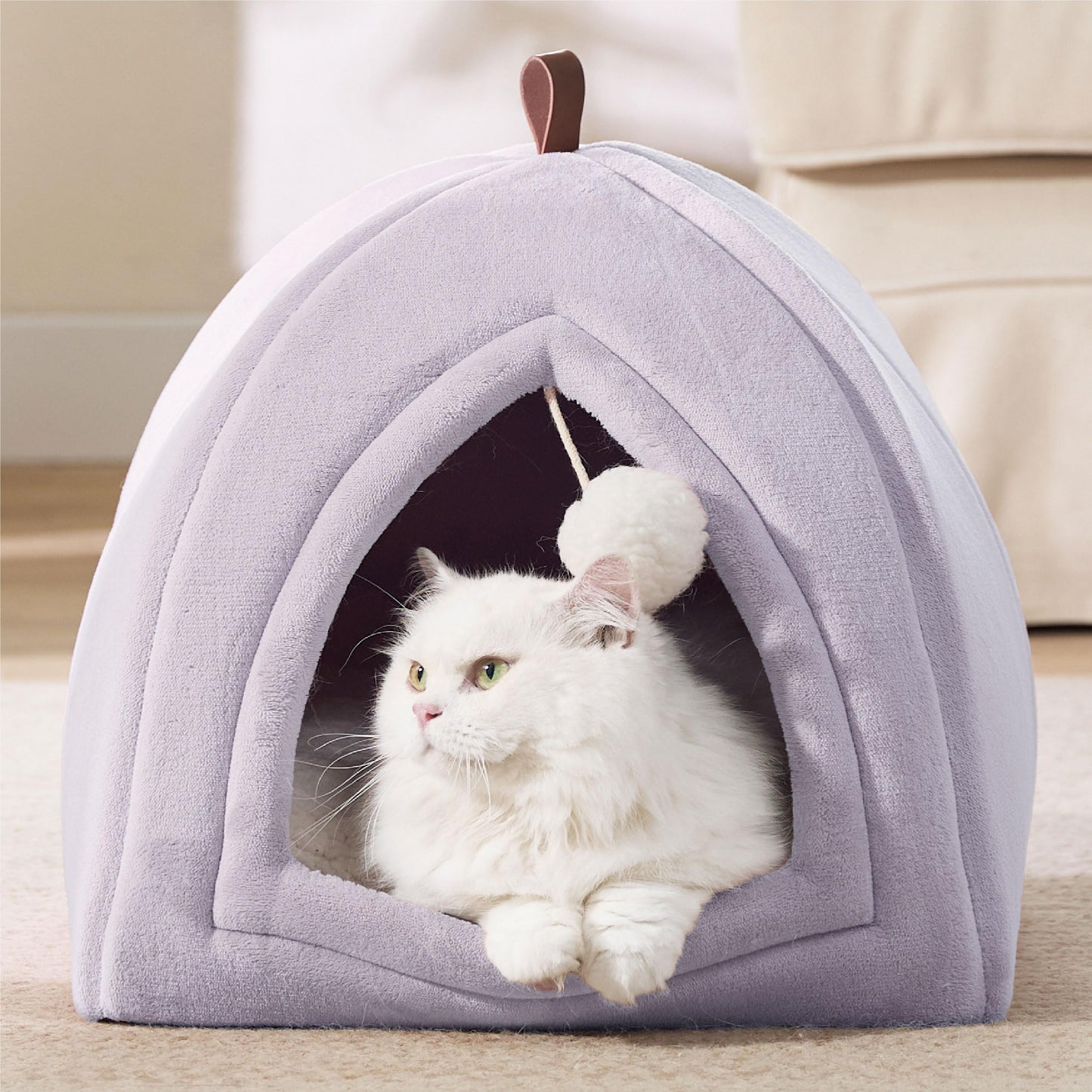 Bedsure Cat Beds for Indoor - 2 in 1 Cat Cave House Tent for Kittens and Small Pets with Removable Washable Cushioned Pillow, Foldable Kitten Hideaway with Non-Slip Bottom, Grey, 16 inches