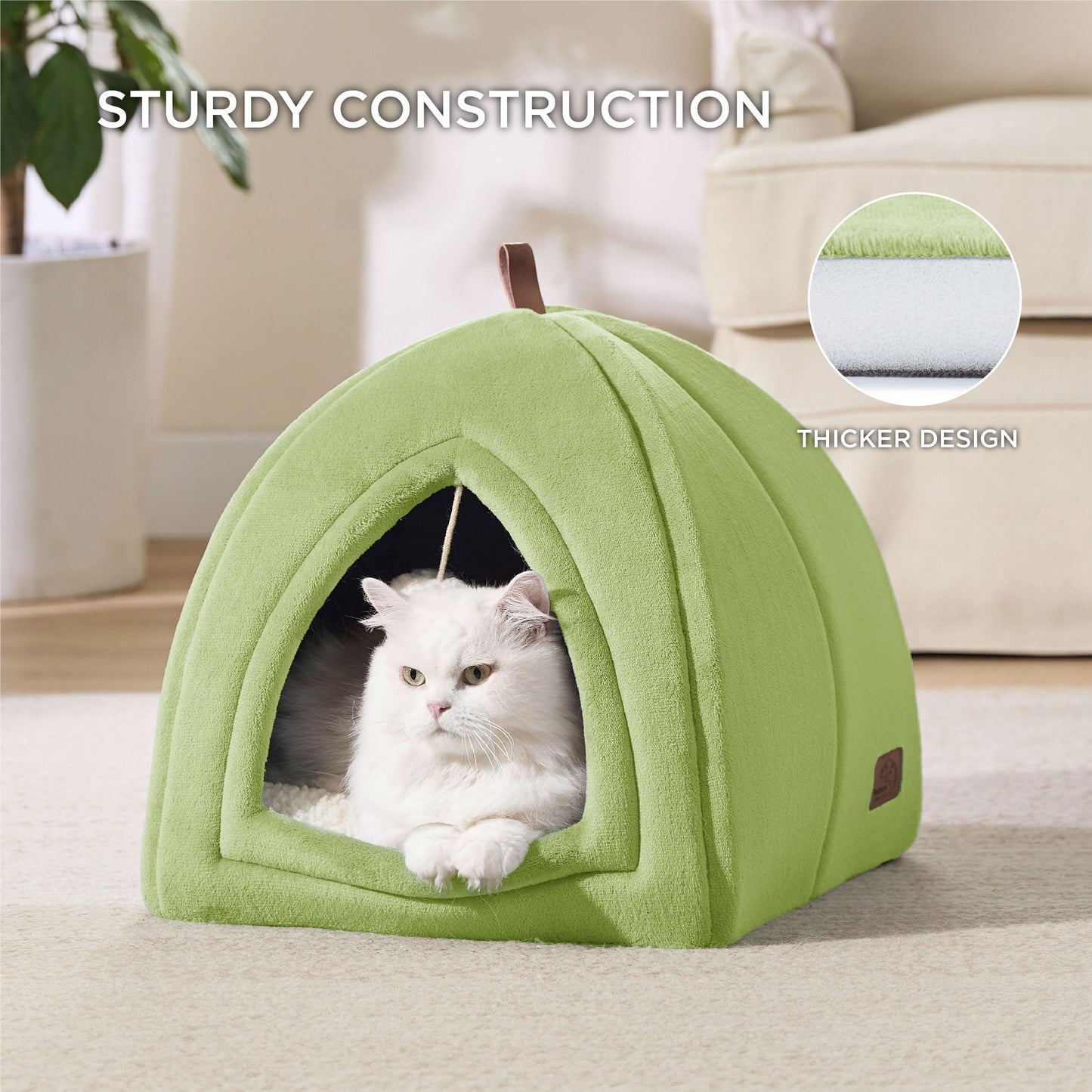 Bedsure Cat Beds for Indoor - 2 in 1 Cat Cave House Tent for Kittens and Small Pets with Removable Washable Cushioned Pillow, Foldable Kitten Hideaway with Non-Slip Bottom, Grey, 16 inches