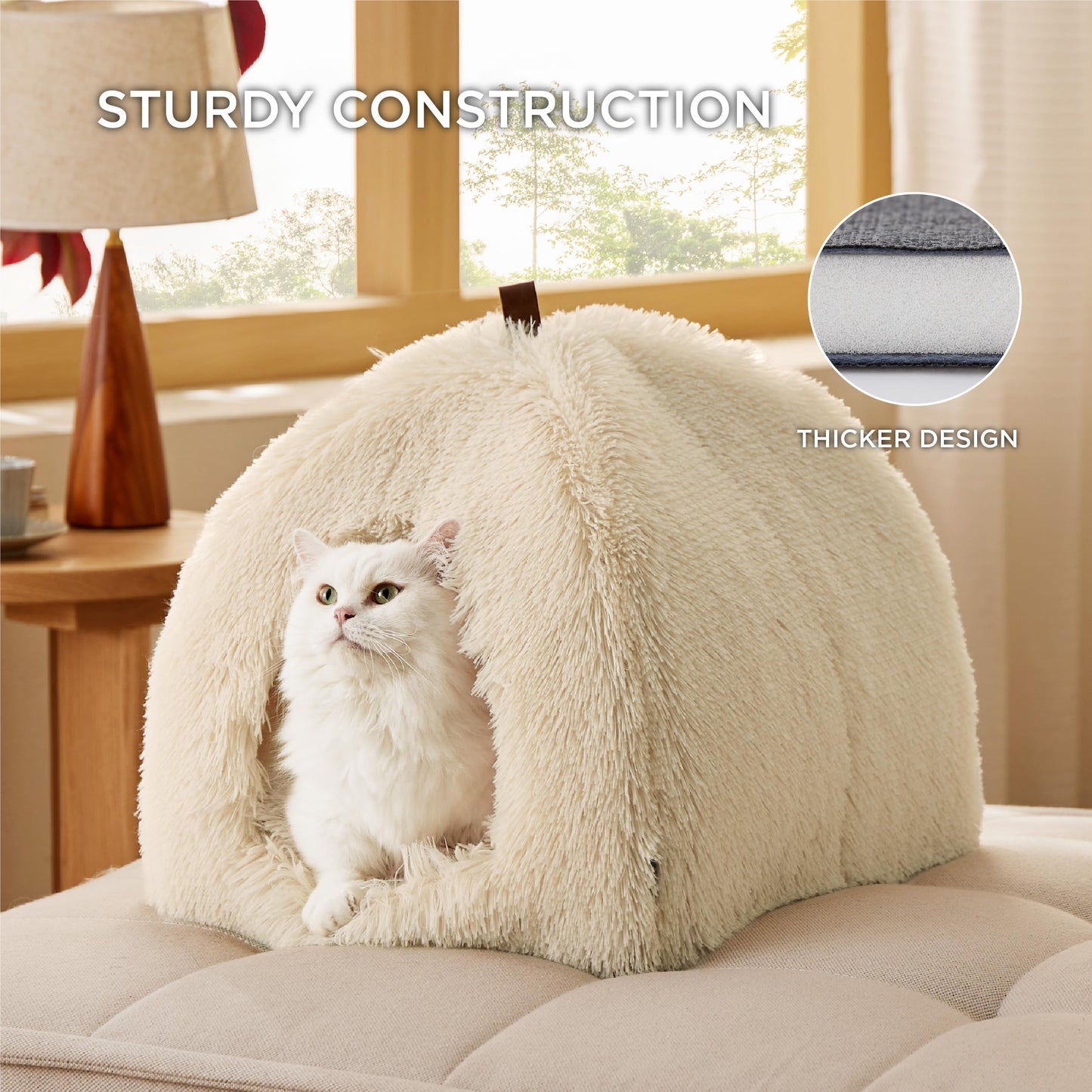 Bedsure Cat Beds for Indoor - 2 in 1 Cat Cave House Tent for Kittens and Small Pets with Removable Washable Cushioned Pillow, Foldable Kitten Hideaway with Non-Slip Bottom, Grey, 16 inches