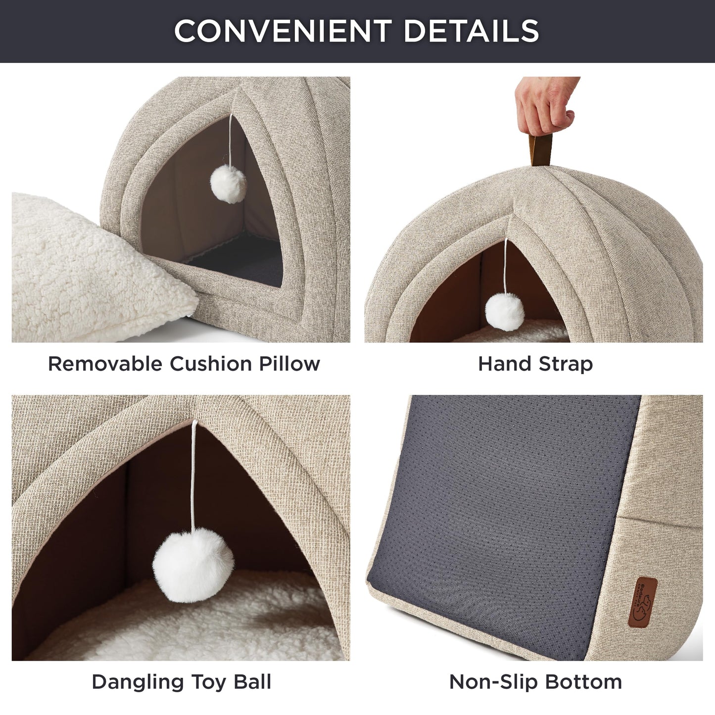 Bedsure Cat Beds for Indoor - 2 in 1 Cat Cave House Tent for Kittens and Small Pets with Removable Washable Cushioned Pillow, Foldable Kitten Hideaway with Non-Slip Bottom, Grey, 16 inches