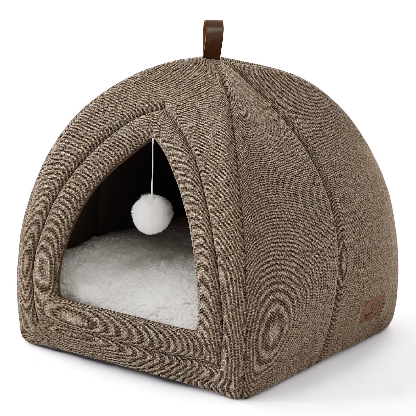 Bedsure Cat Beds for Indoor - 2 in 1 Cat Cave House Tent for Kittens and Small Pets with Removable Washable Cushioned Pillow, Foldable Kitten Hideaway with Non-Slip Bottom, Grey, 16 inches