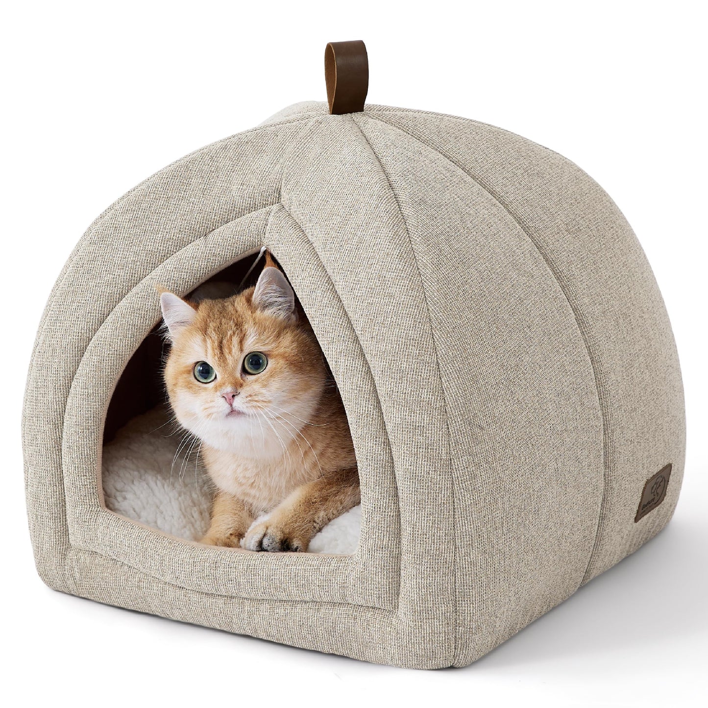 Bedsure Cat Beds for Indoor - 2 in 1 Cat Cave House Tent for Kittens and Small Pets with Removable Washable Cushioned Pillow, Foldable Kitten Hideaway with Non-Slip Bottom, Grey, 16 inches