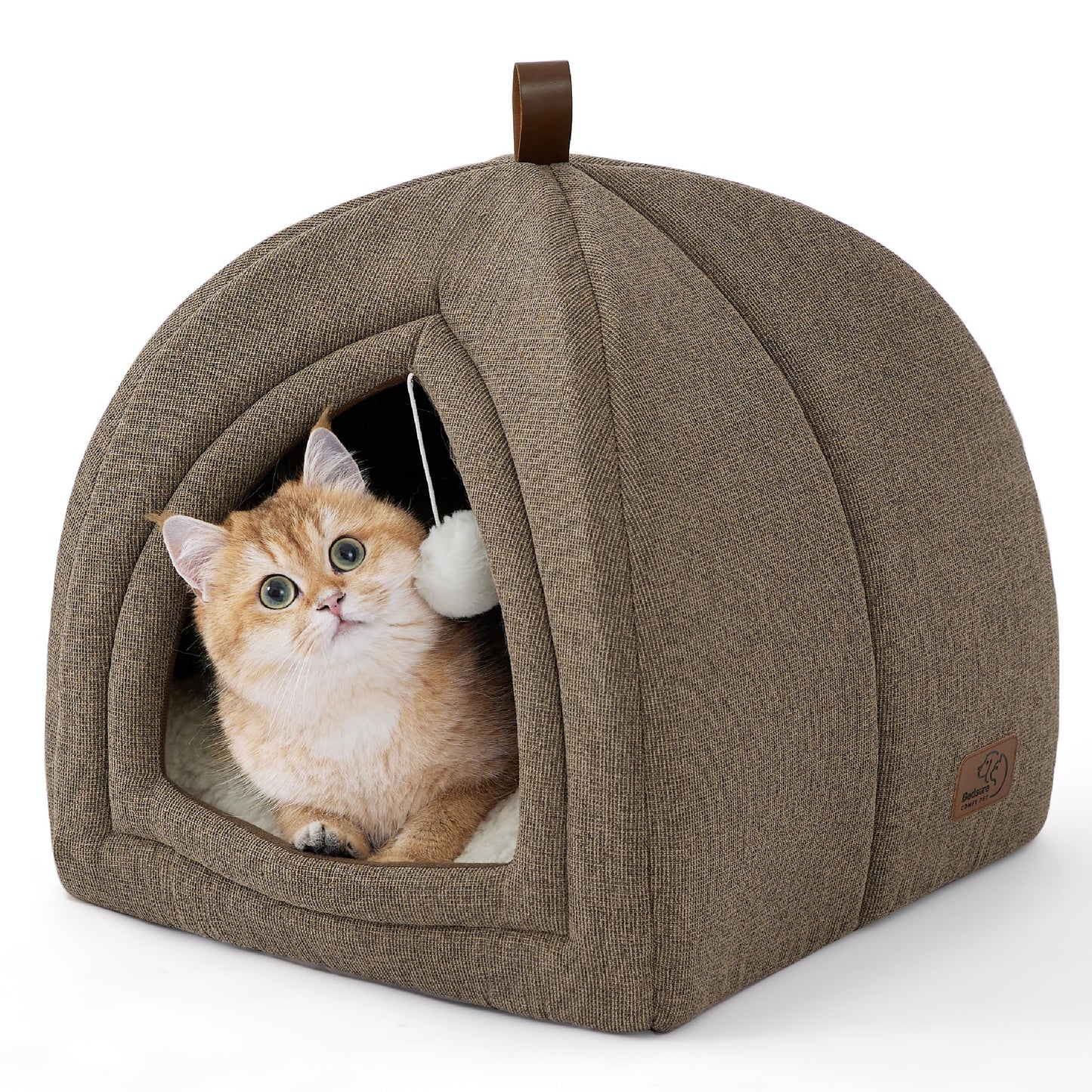 Bedsure Cat Beds for Indoor - 2 in 1 Cat Cave House Tent for Kittens and Small Pets with Removable Washable Cushioned Pillow, Foldable Kitten Hideaway with Non-Slip Bottom, Grey, 16 inches