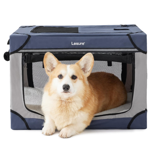 Lesure Soft Collapsible Dog Crate - 42 Inch Portable Travel Crate for Extra Large Dogs Indoor & Outdoor, 4-Door Foldable Pet Kennel with Durable Mesh Windows, Black