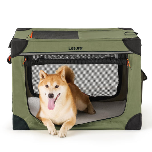 Lesure Soft Collapsible Dog Crate - 42 Inch Portable Travel Crate for Extra Large Dogs Indoor & Outdoor, 4-Door Foldable Pet Kennel with Durable Mesh Windows, Black