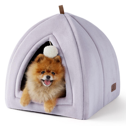 Bedsure Cat Beds for Indoor - 2 in 1 Cat Cave House Tent for Kittens and Small Pets with Removable Washable Cushioned Pillow, Foldable Kitten Hideaway with Non-Slip Bottom, Grey, 16 inches
